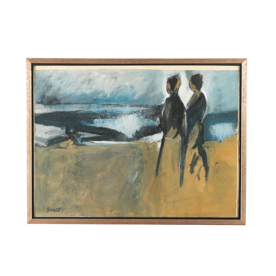 Thomas Barrett Casein on Rag Paper Painting "On The Beach"