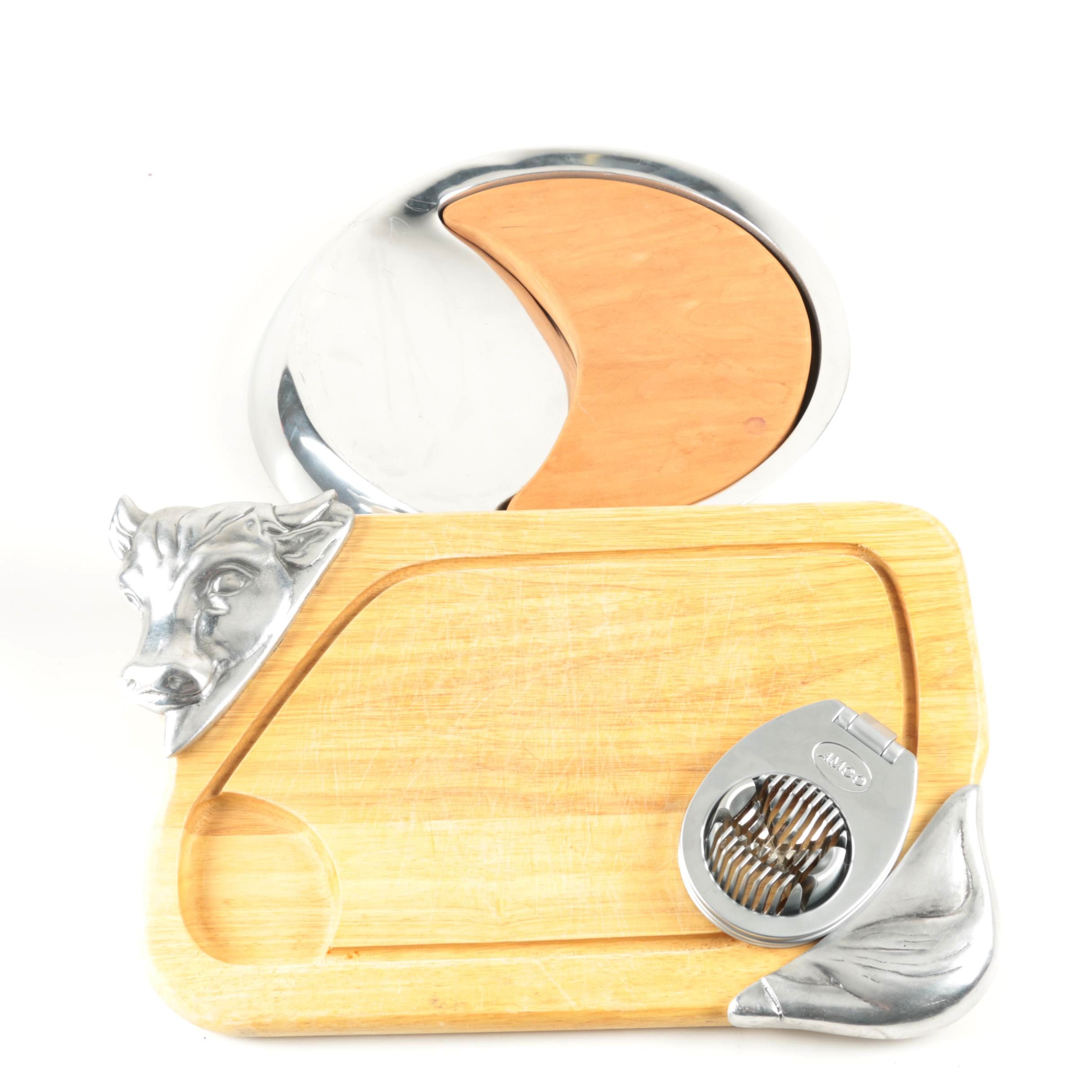 Peter Stothis Nambe "Eclipse" Cheese Tray and Coordinating Serveware