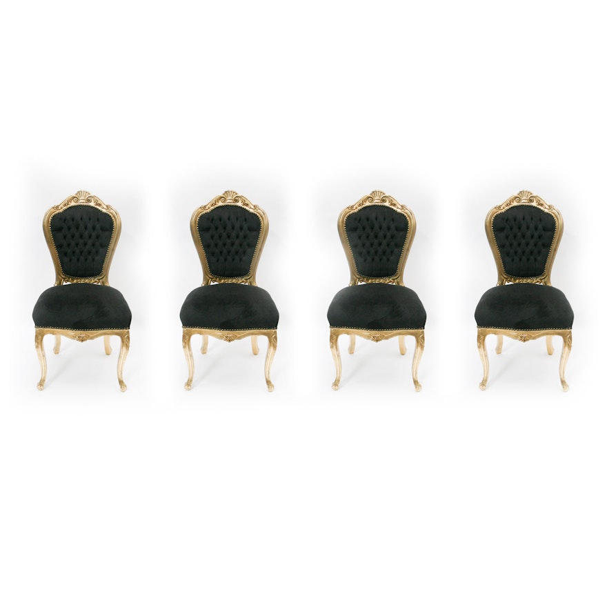 Set of Four Vintage Louis XV Style Gilt Wood Side Chairs