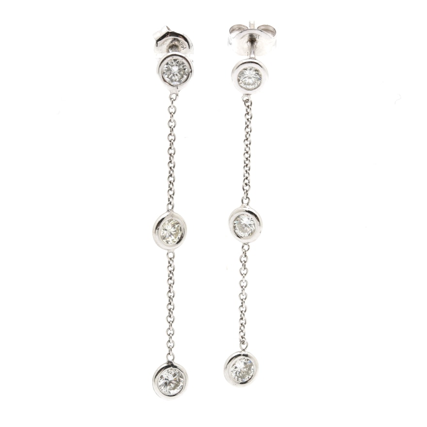 14K White Gold Diamond Dangle Earrings