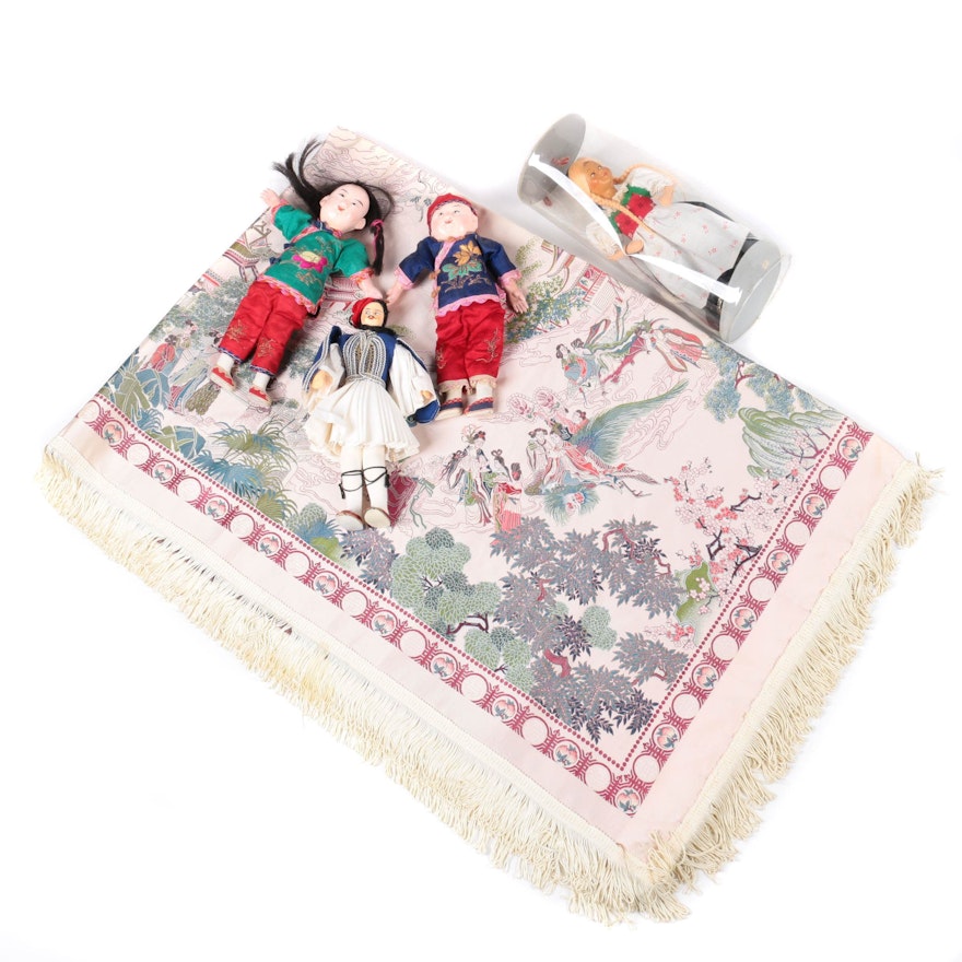 Assortment of Chinese Ceramic Dolls with Tapestry
