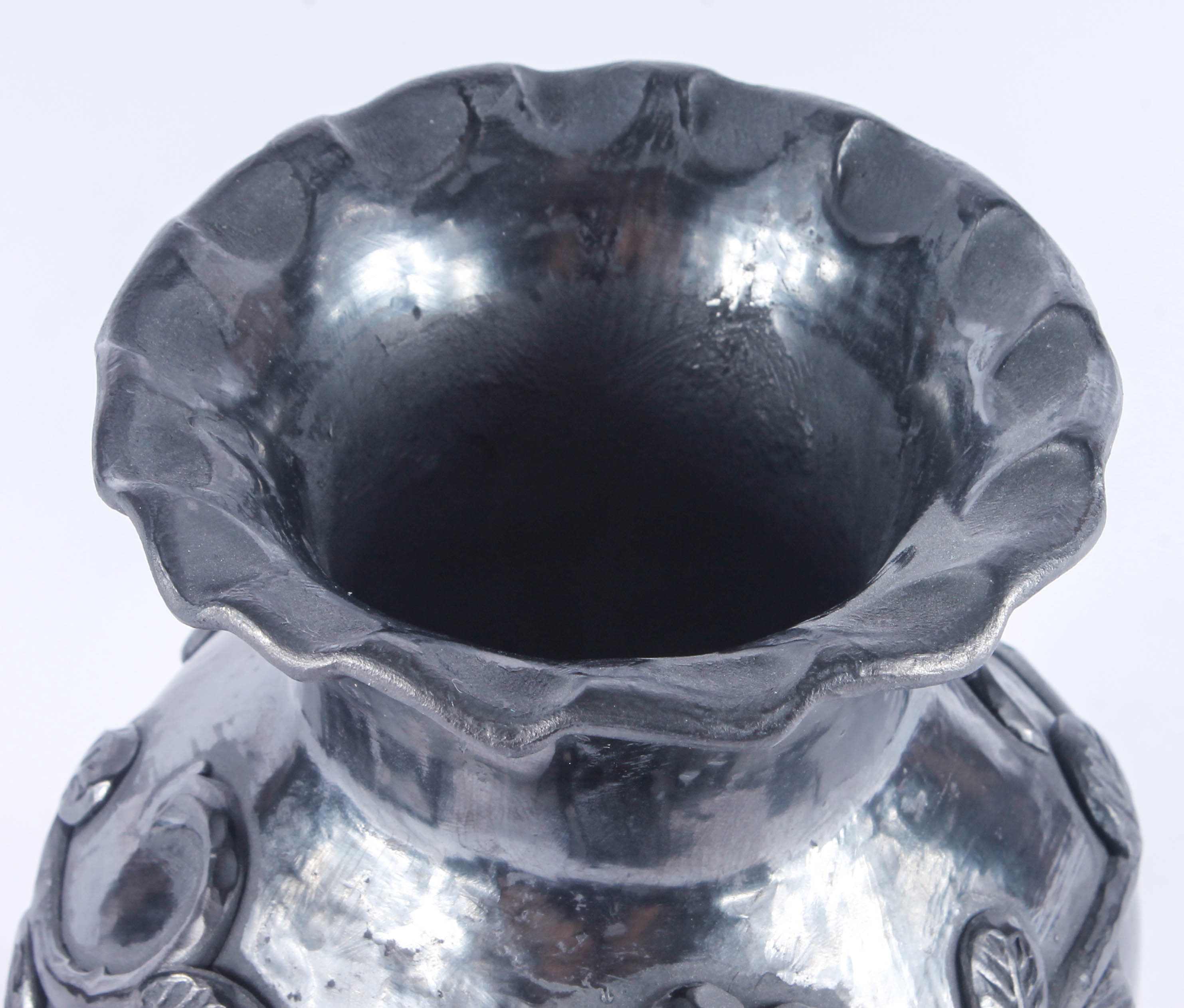 Signed Doña Rosa Handbuilt Black Clay Oaxaca Vase and Figurine