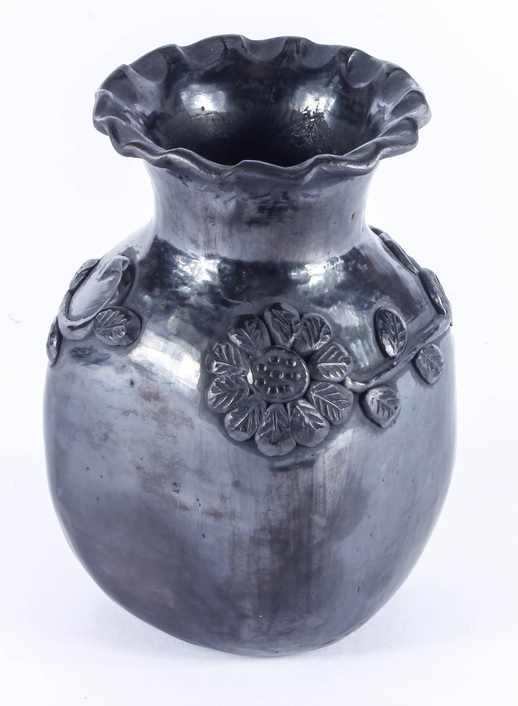 Signed Doña Rosa Handbuilt Black Clay Oaxaca Vase and Figurine