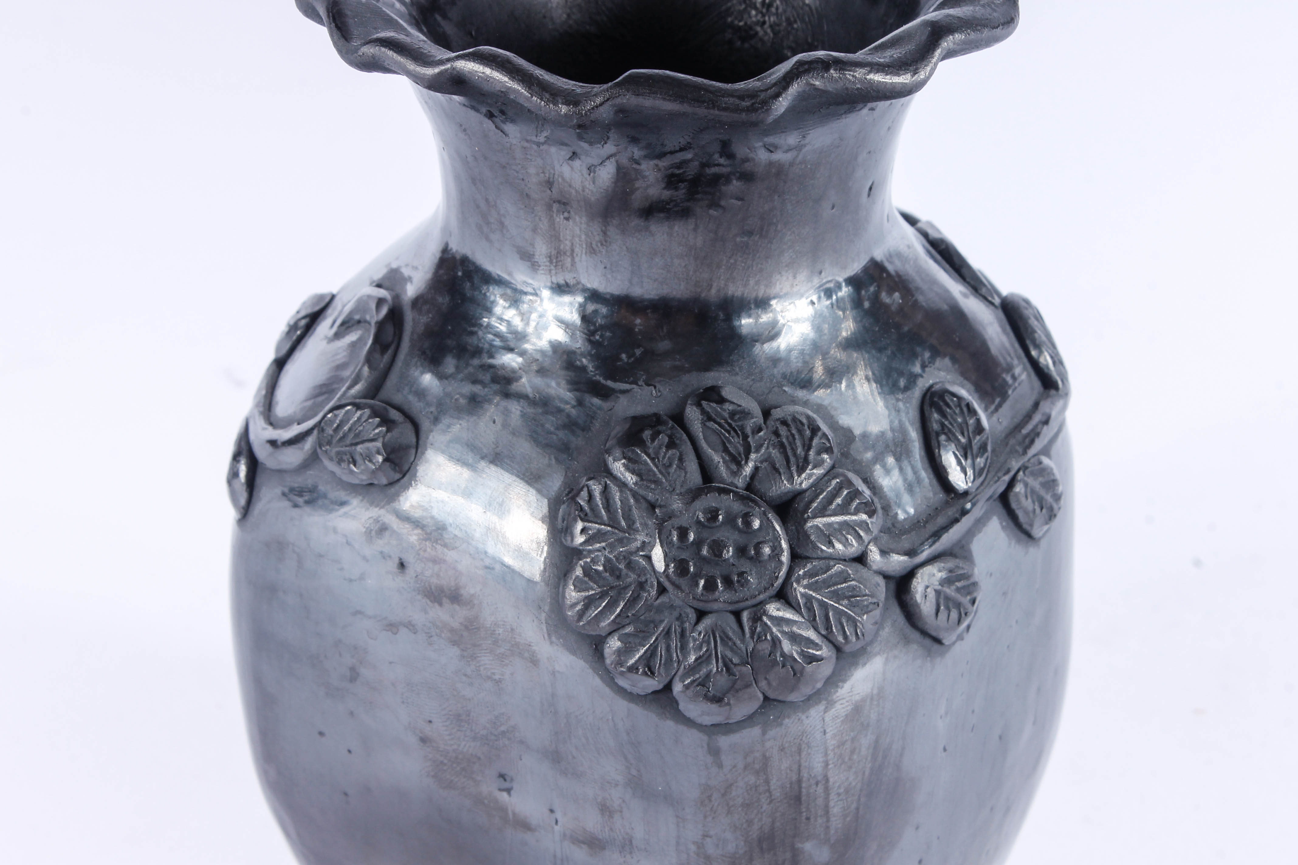 Signed Doña Rosa Handbuilt Black Clay Oaxaca Vase and Figurine