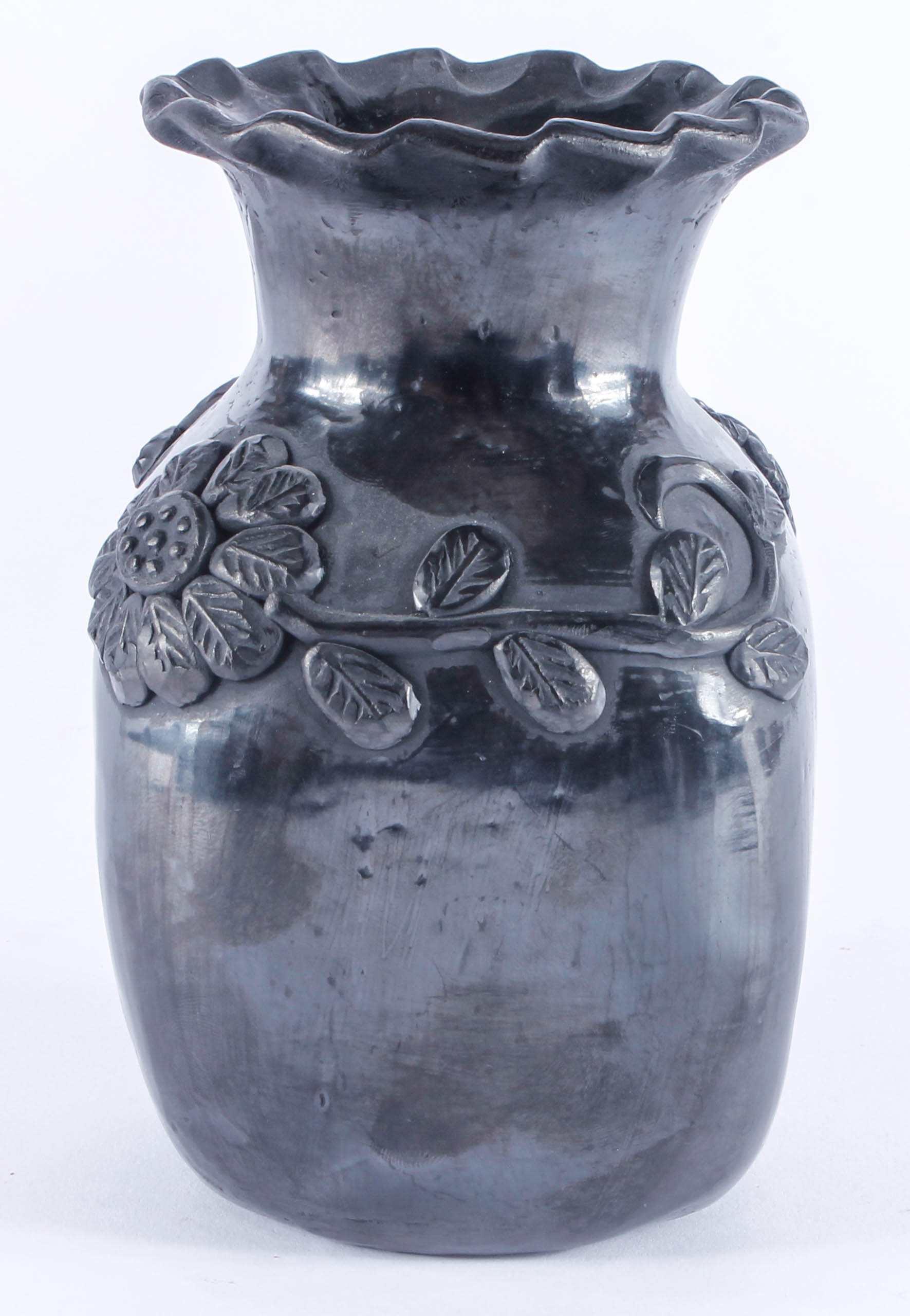 Signed Doña Rosa Handbuilt Black Clay Oaxaca Vase and Figurine