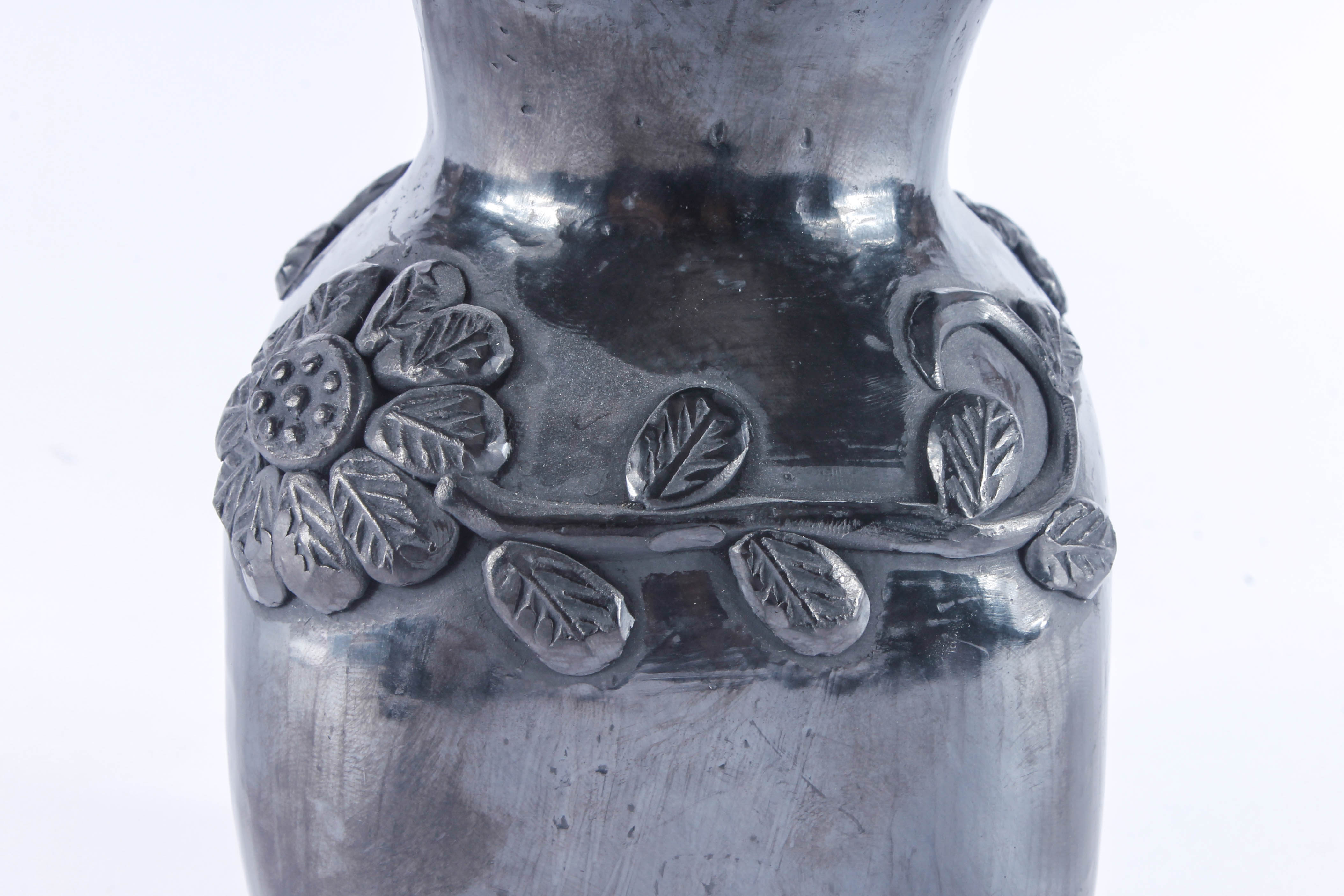 Signed Doña Rosa Handbuilt Black Clay Oaxaca Vase and Figurine