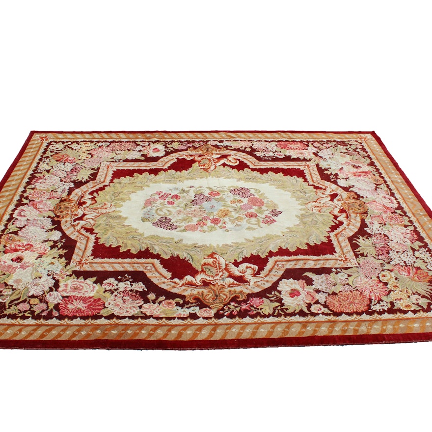 Hand-Knotted Aubusson-Style Area Rug