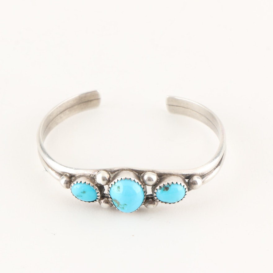 Quanita Kalistewa Zuni Sterling Silver and Turquoise Bracelet