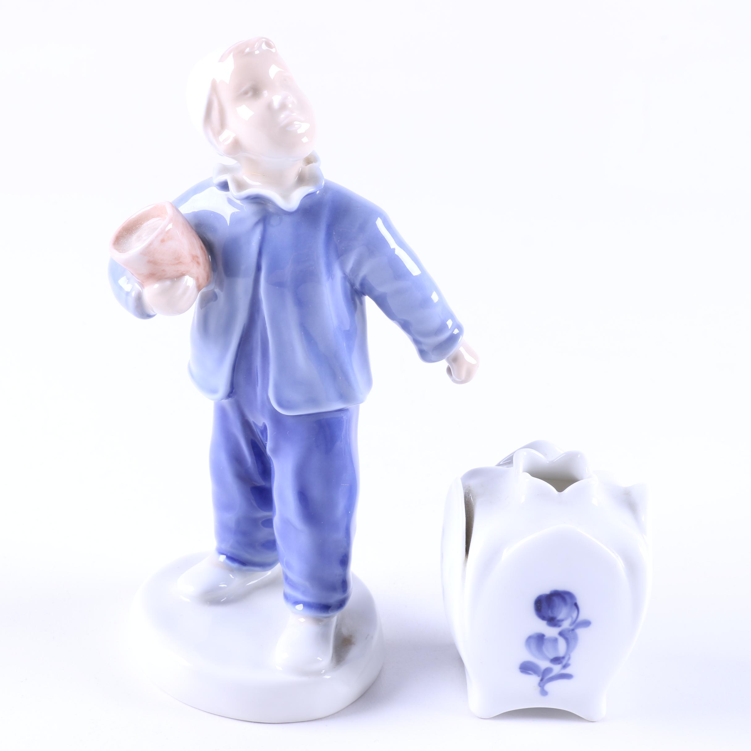 Bing & Grondahl and Royal Copenhagen "Little Boy" Figurine and Miniature Vase