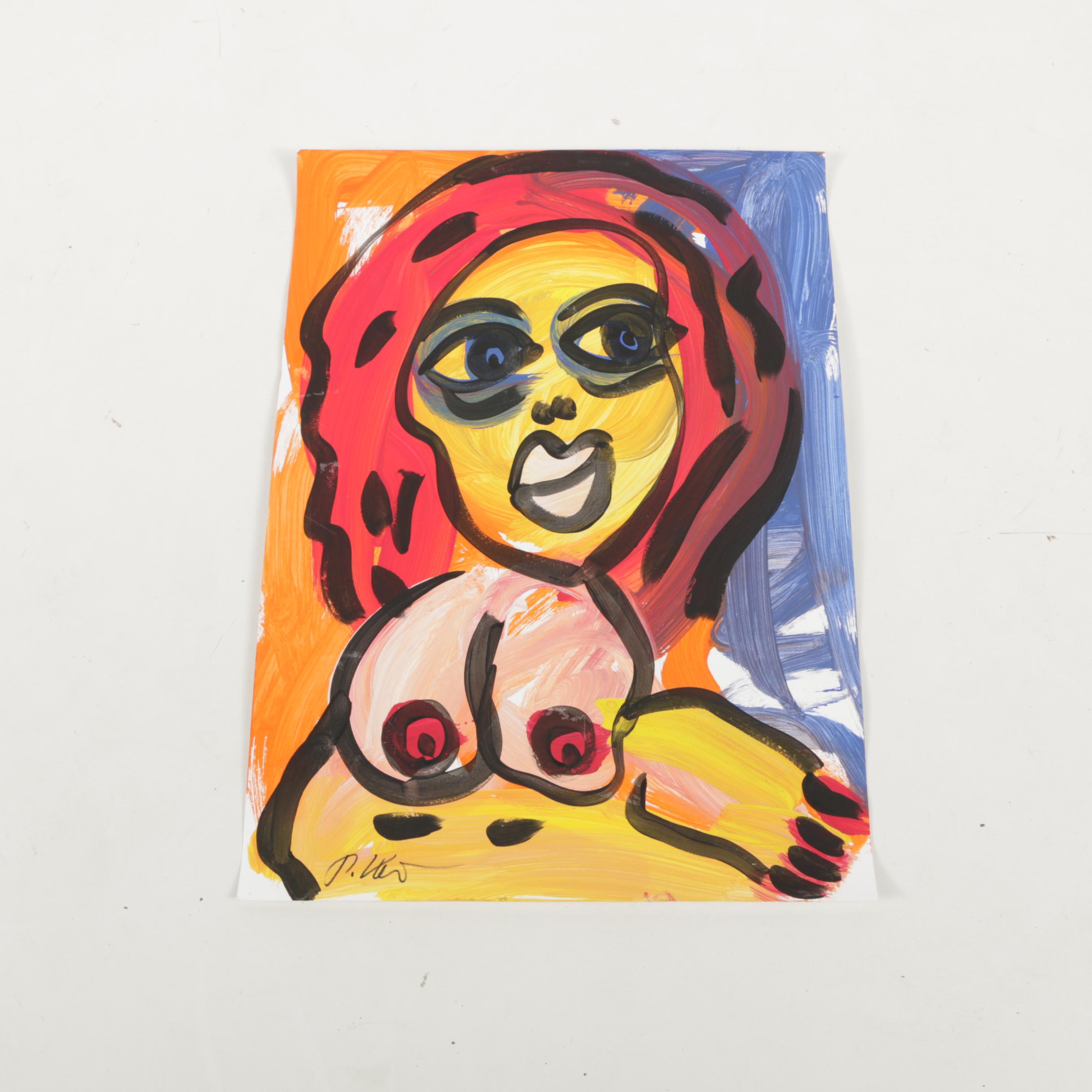 Peter Keil Original Painting on Paper of a Red-Haired Nude