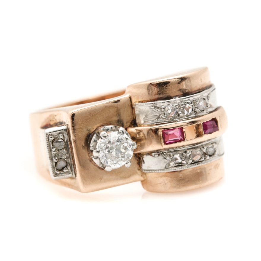 14K Rose Gold Diamond and Ruby Ring