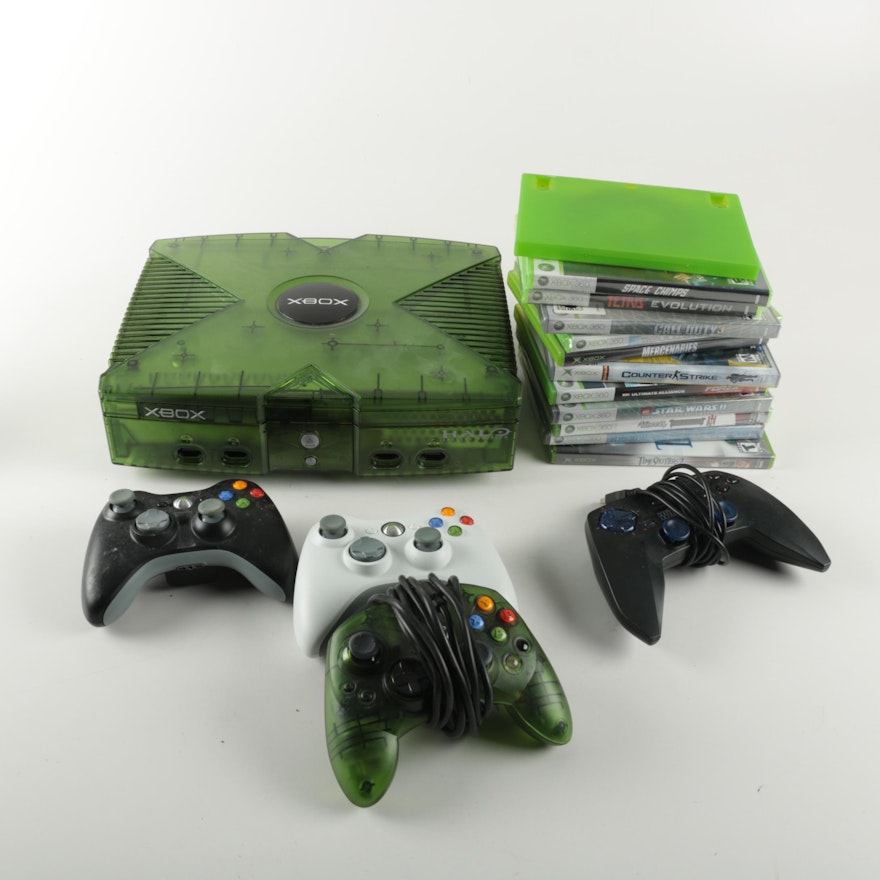 X Box Console, Controllers and Games