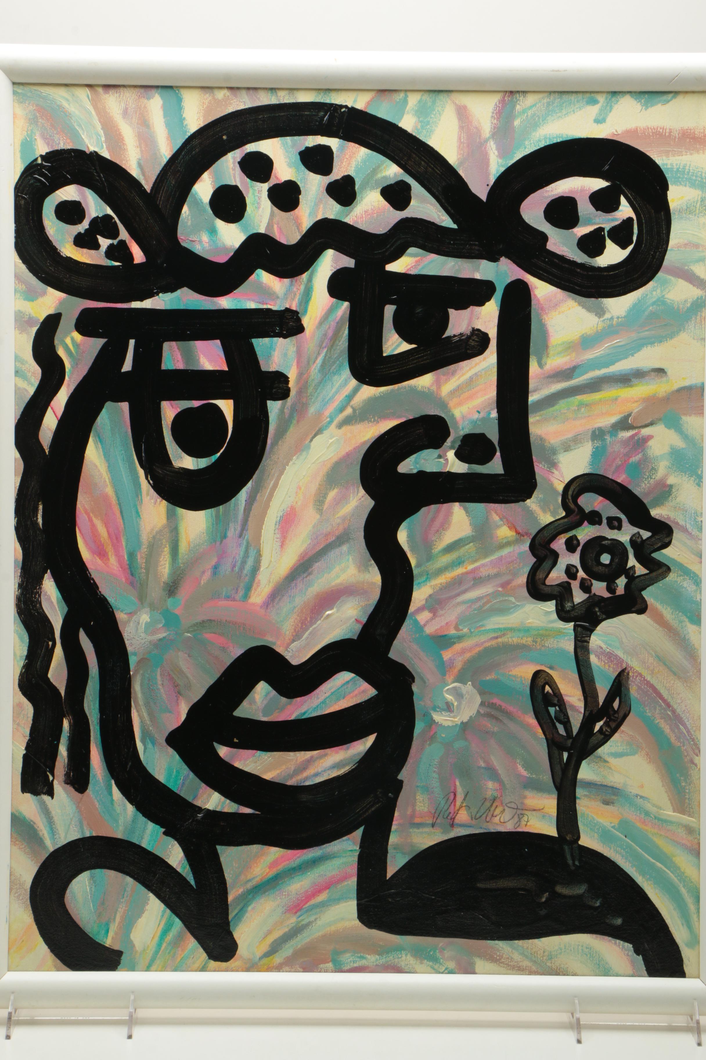 Peter Keil Oil Painting on Canvas of Abstract Portrait