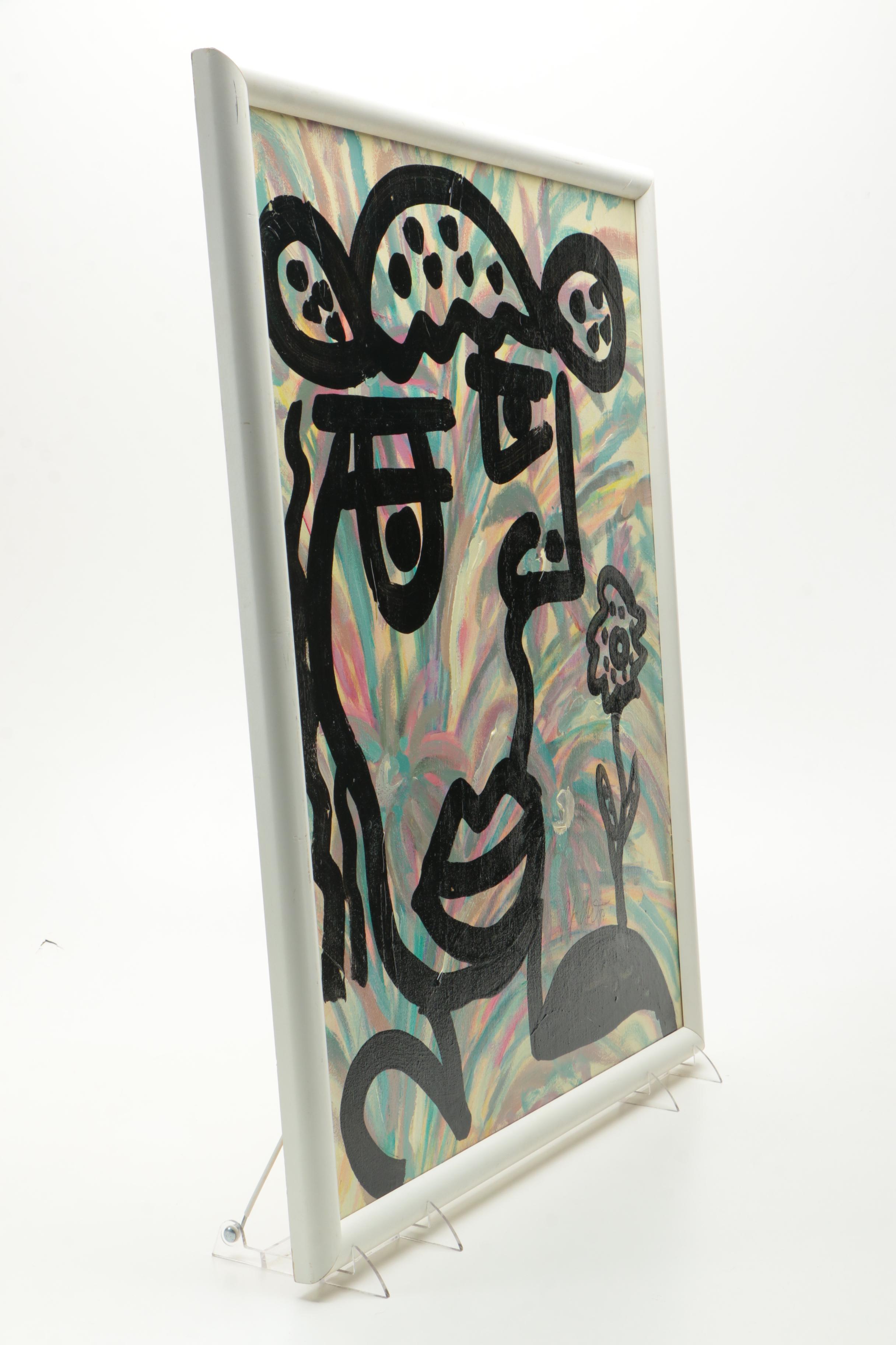 Peter Keil Oil Painting on Canvas of Abstract Portrait