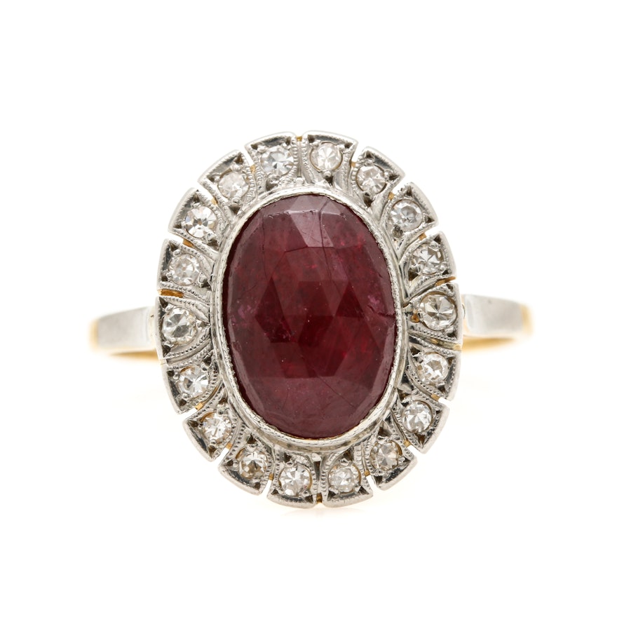 18K Yellow Gold and Platinum Diamond and 1.99 CT Ruby Ring