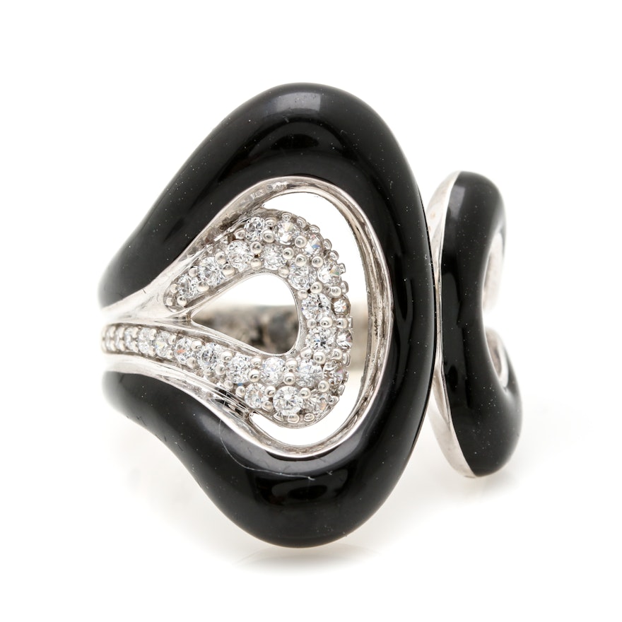 Belle Etoile Sterling Silver, Resin and Cubic Zirconia Ring