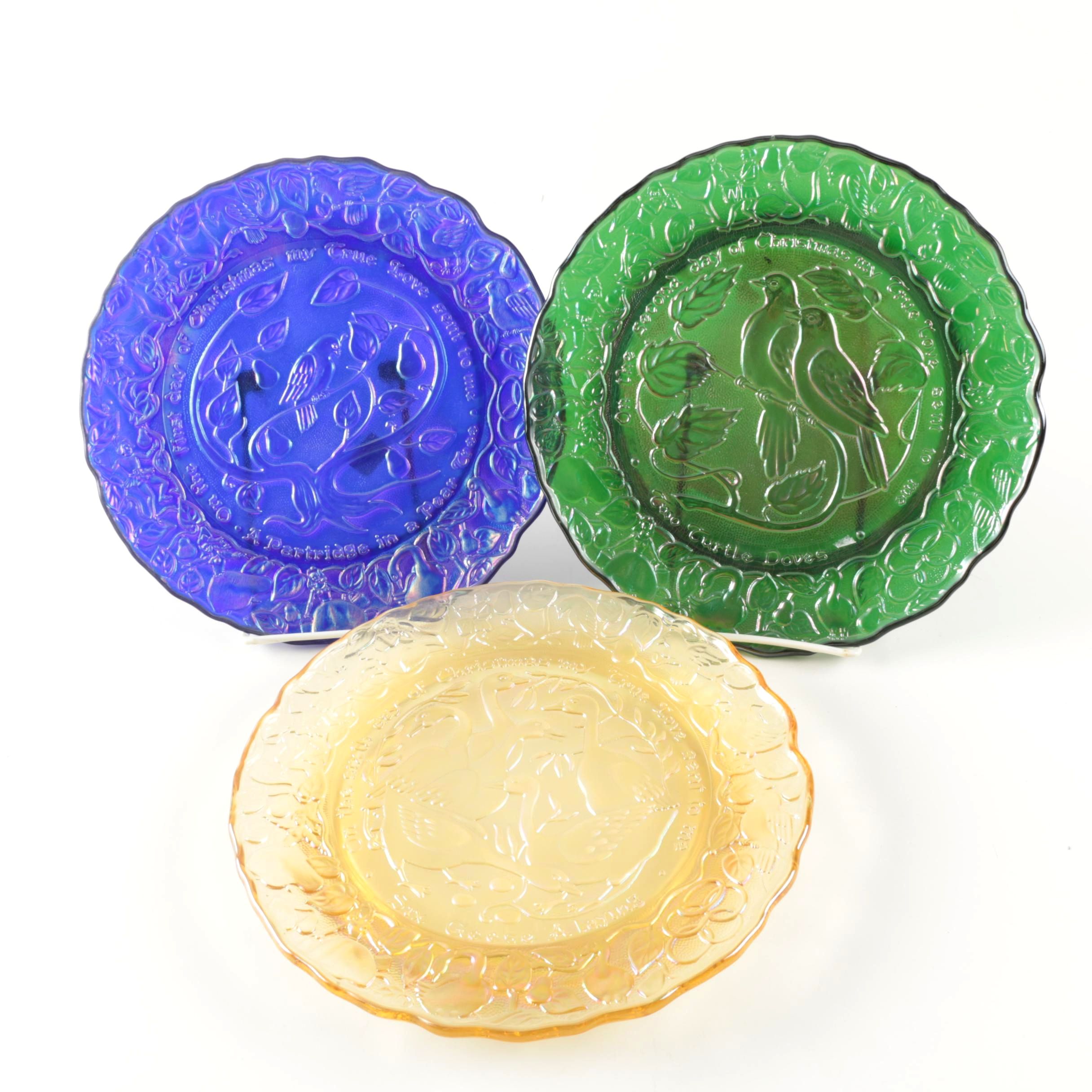 Set of Collectible Glass Christmas Plates