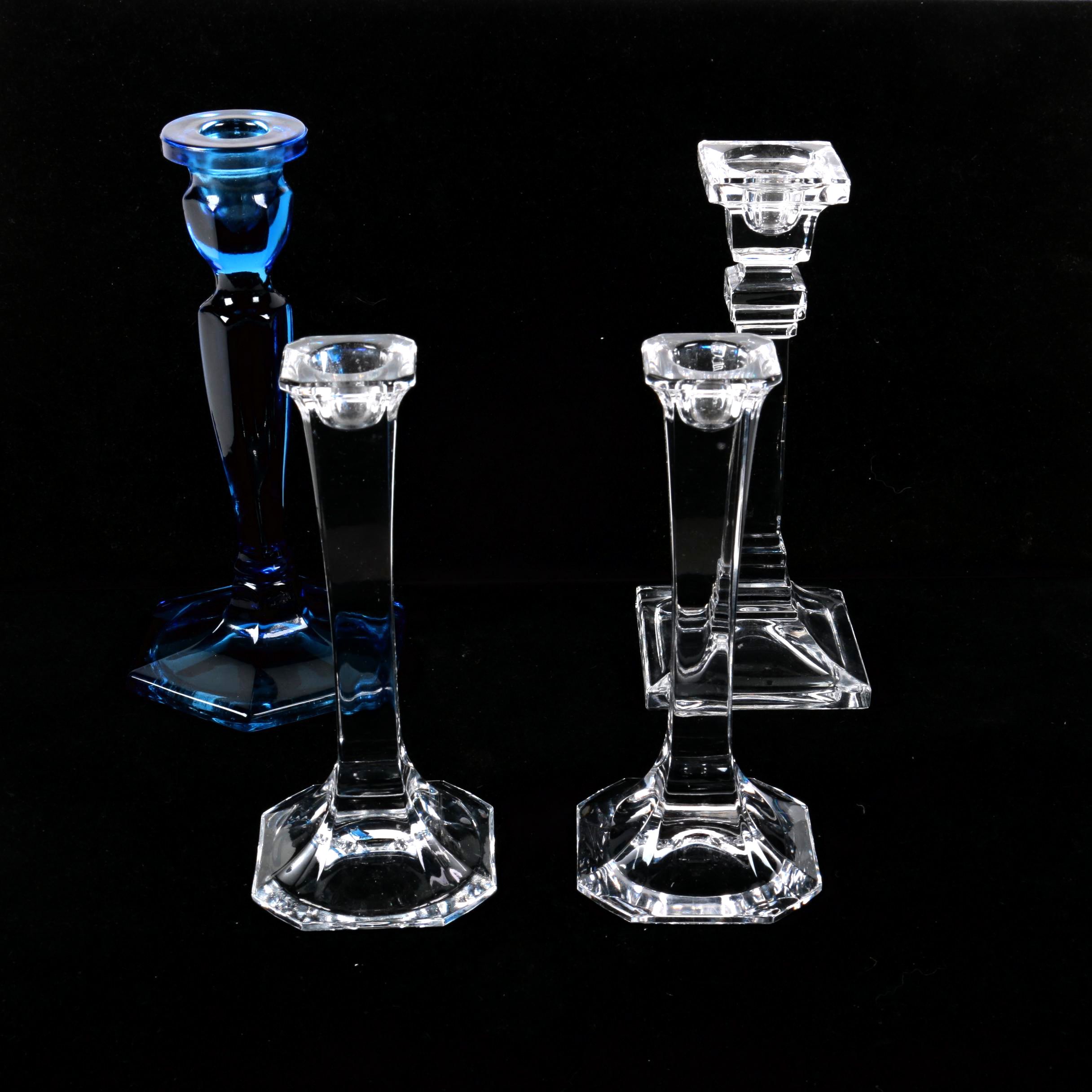 Collection of Vintage Molded Glass Candle Holders