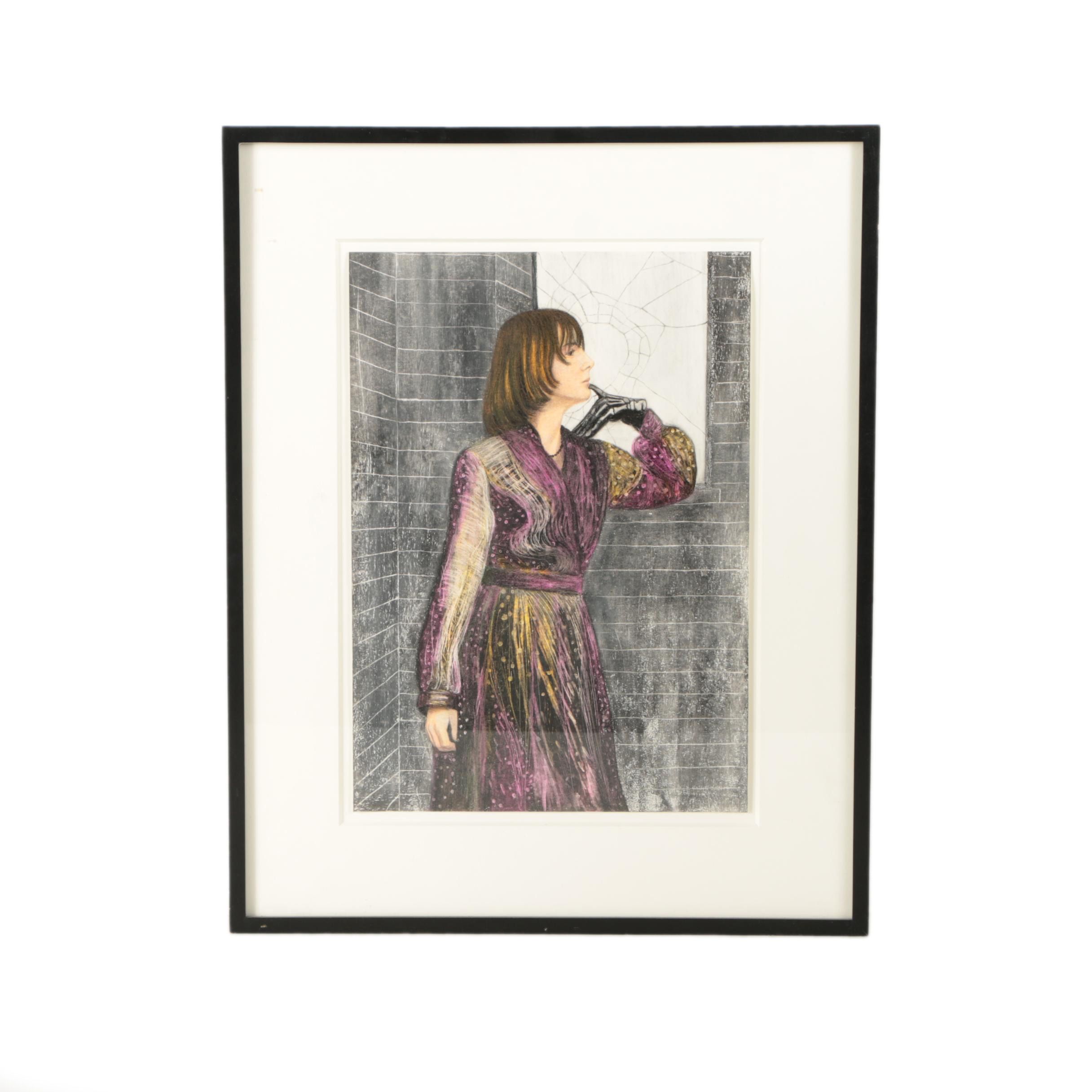 Pastel Drawing on Paper of Woman