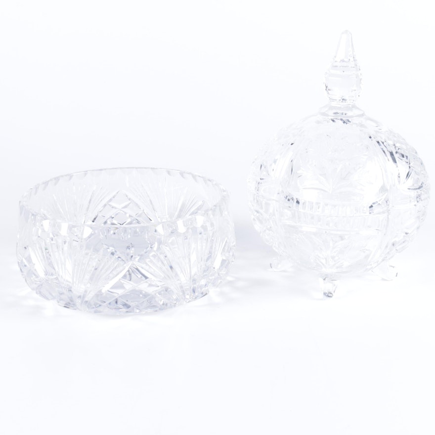 Crystal Nut Bowl and Covered Candy Dish