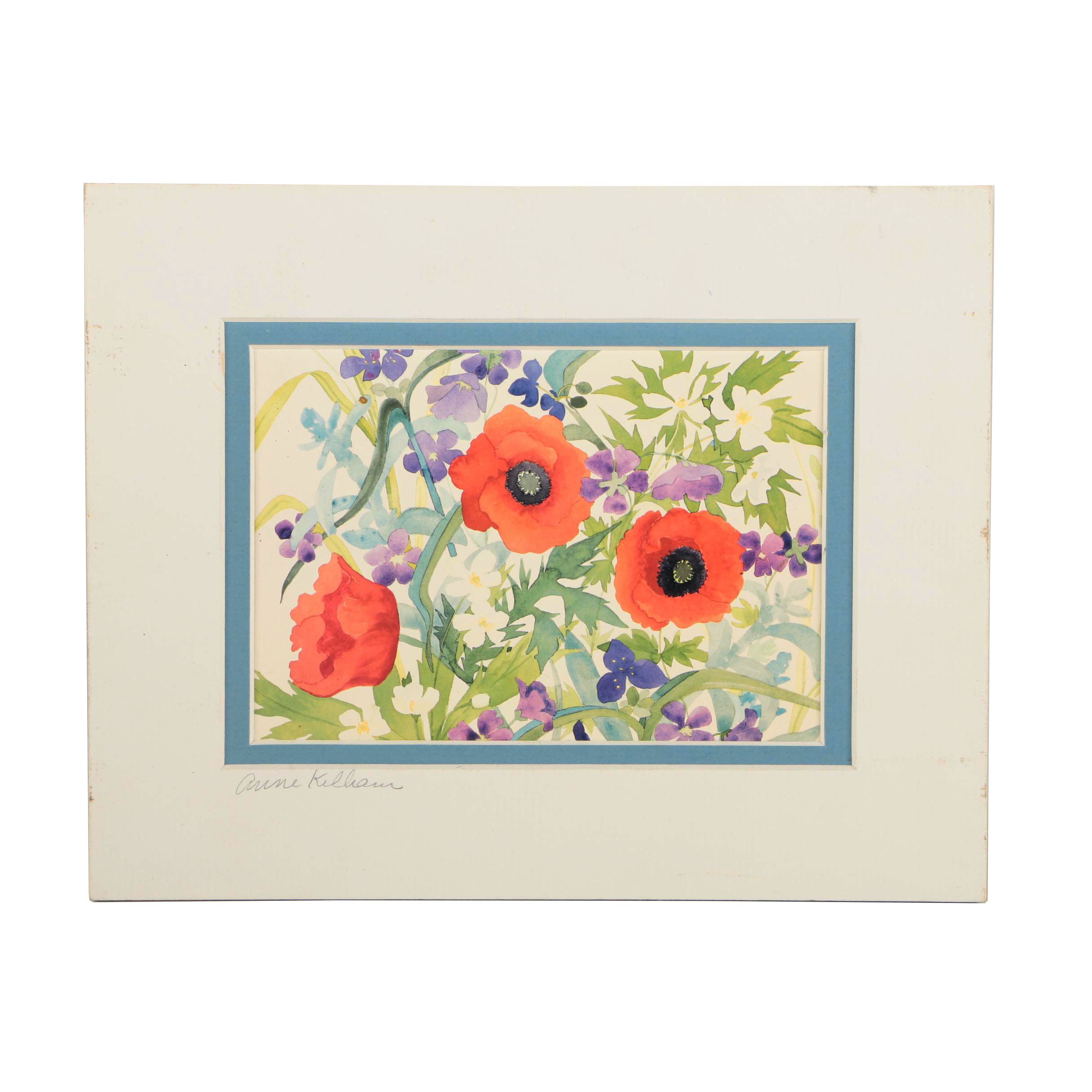 Signed Offset Lithograph After Anne Killian Painting of Flowers
