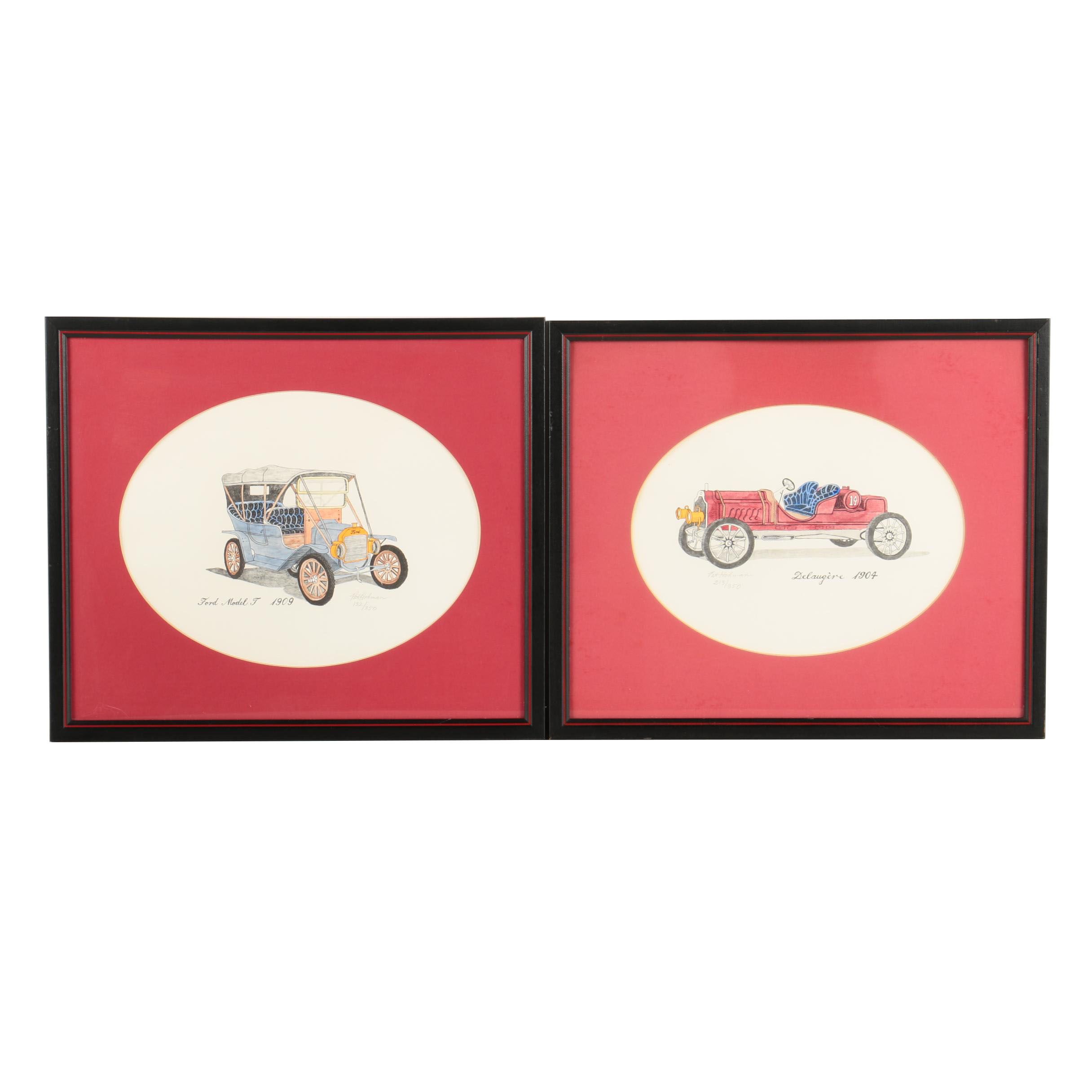 Pat Hohman Limited Edition Colored Lithographs of Classic Cars