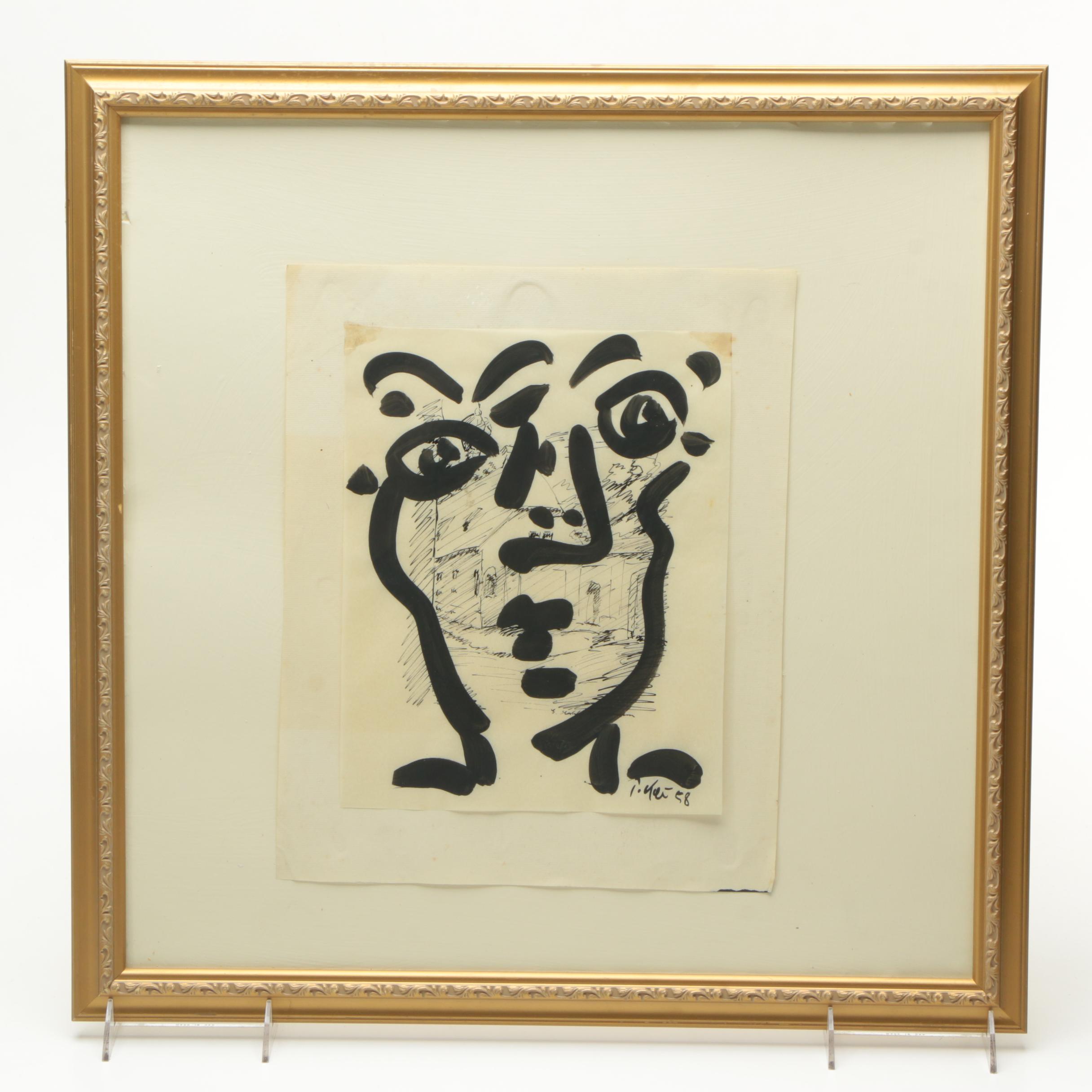 Peter Keil Embellished Ink Drawing on Paper