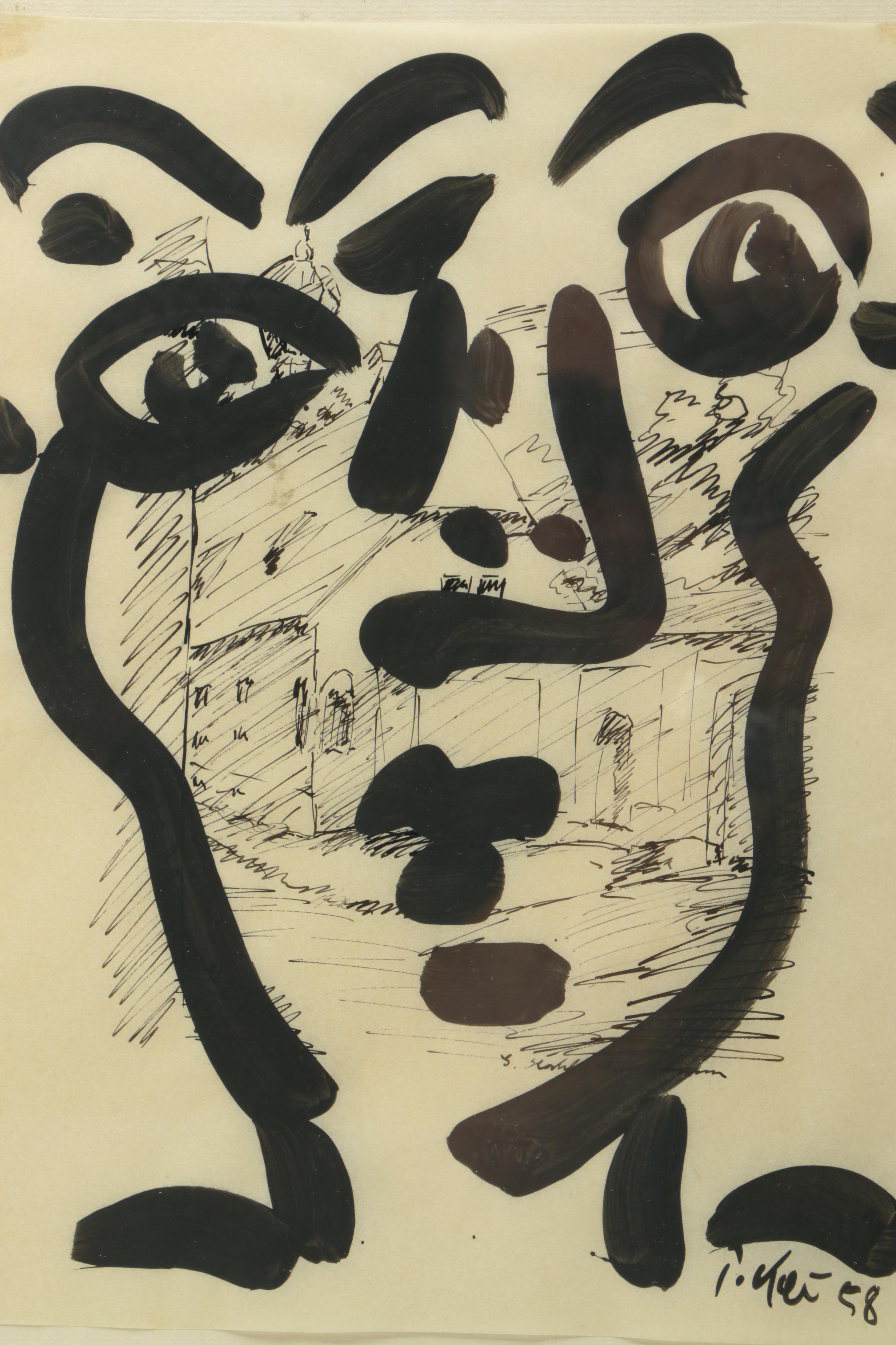 Peter Keil Embellished Ink Drawing on Paper