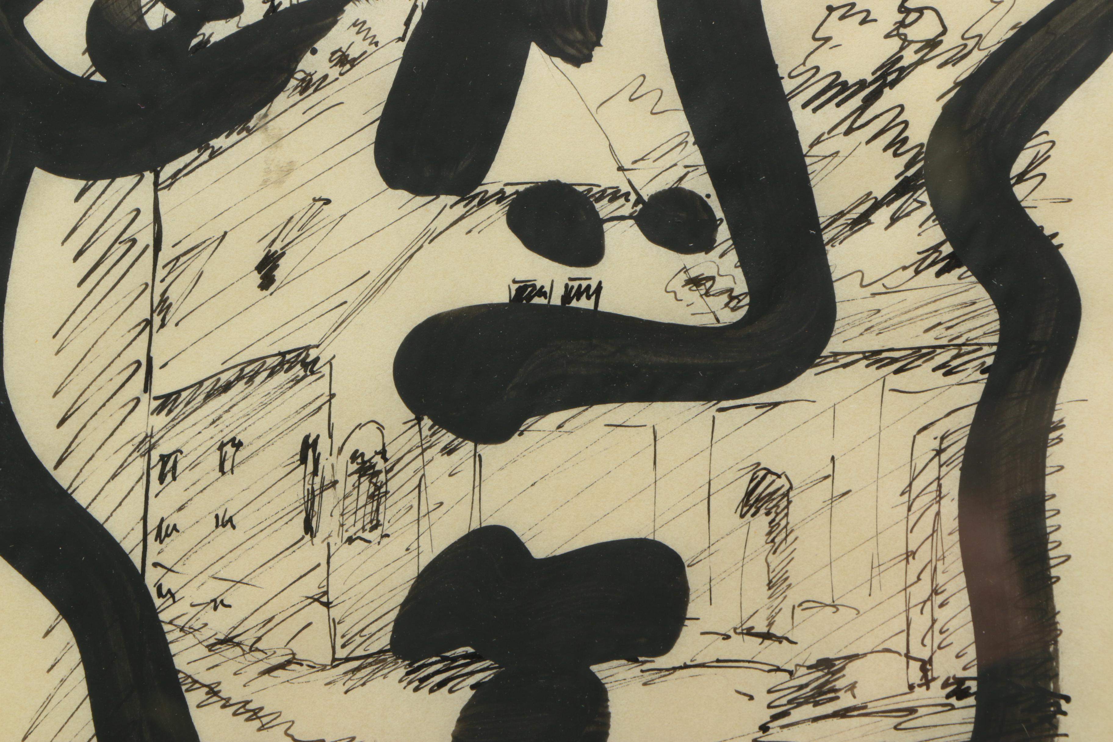 Peter Keil Embellished Ink Drawing on Paper