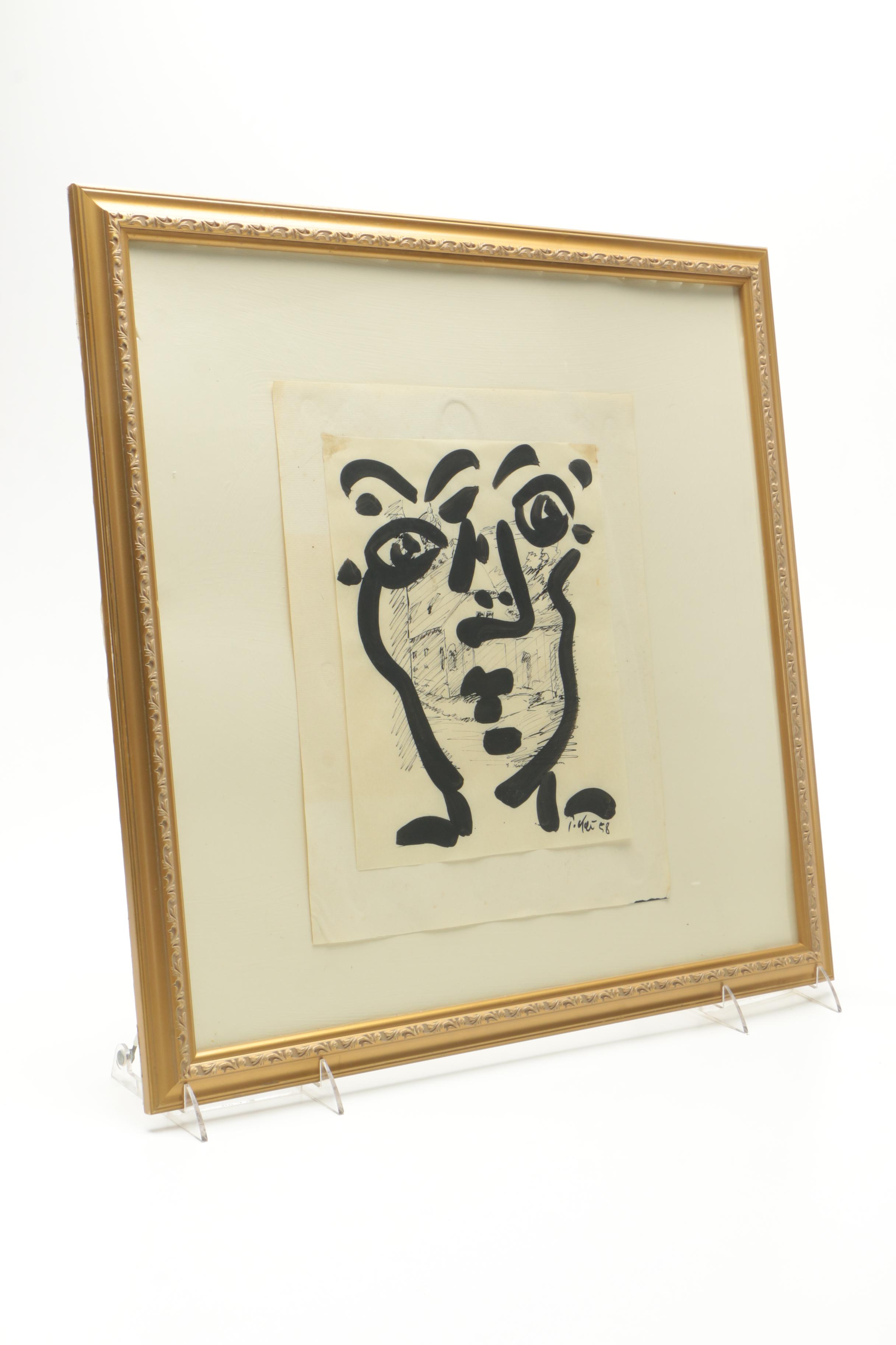 Peter Keil Embellished Ink Drawing on Paper