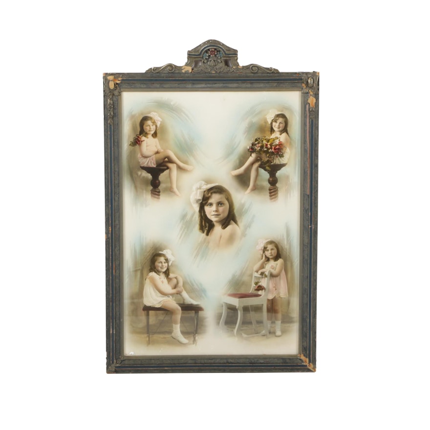 Framed Hand-Colored Photographs of Young Girl