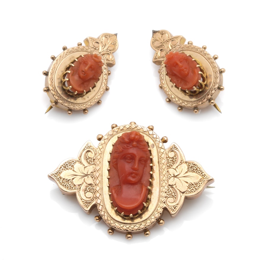 10K Yellow Gold Cameo Brooches