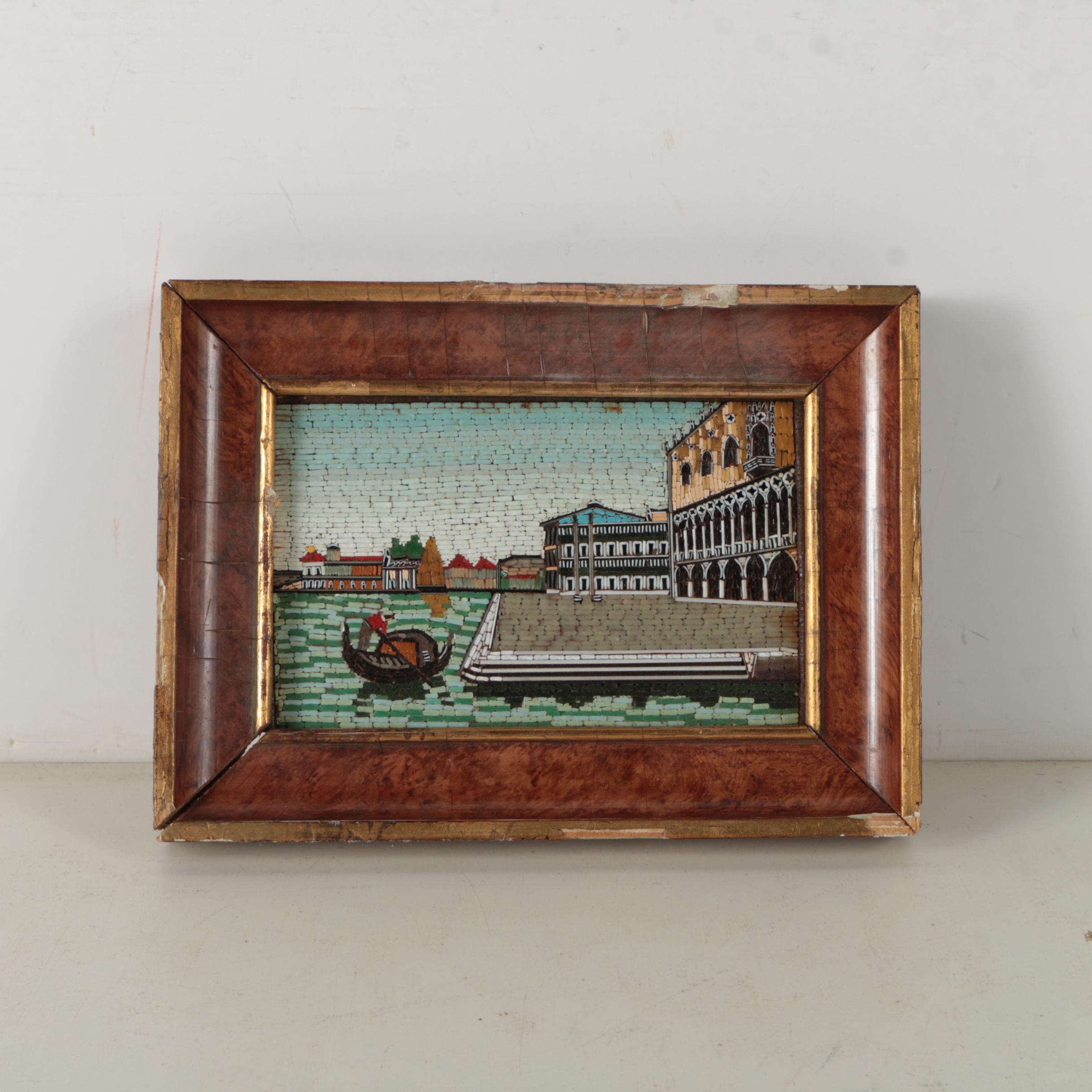 Italian Glass Micro Mosaic of Pier Scene