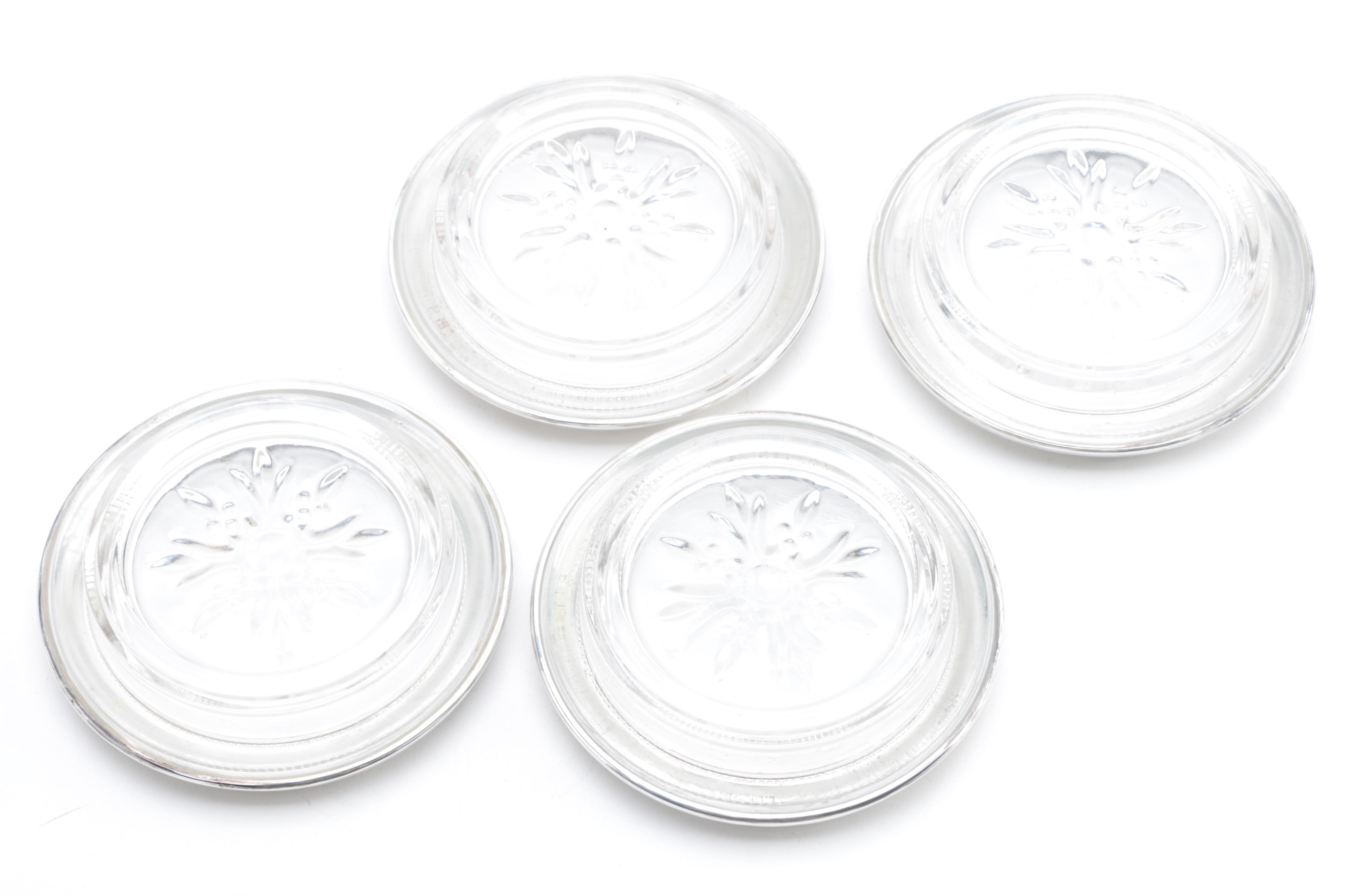 Empire Silver Co. Sterling Rimmed Glass Coasters with Sterling Decor