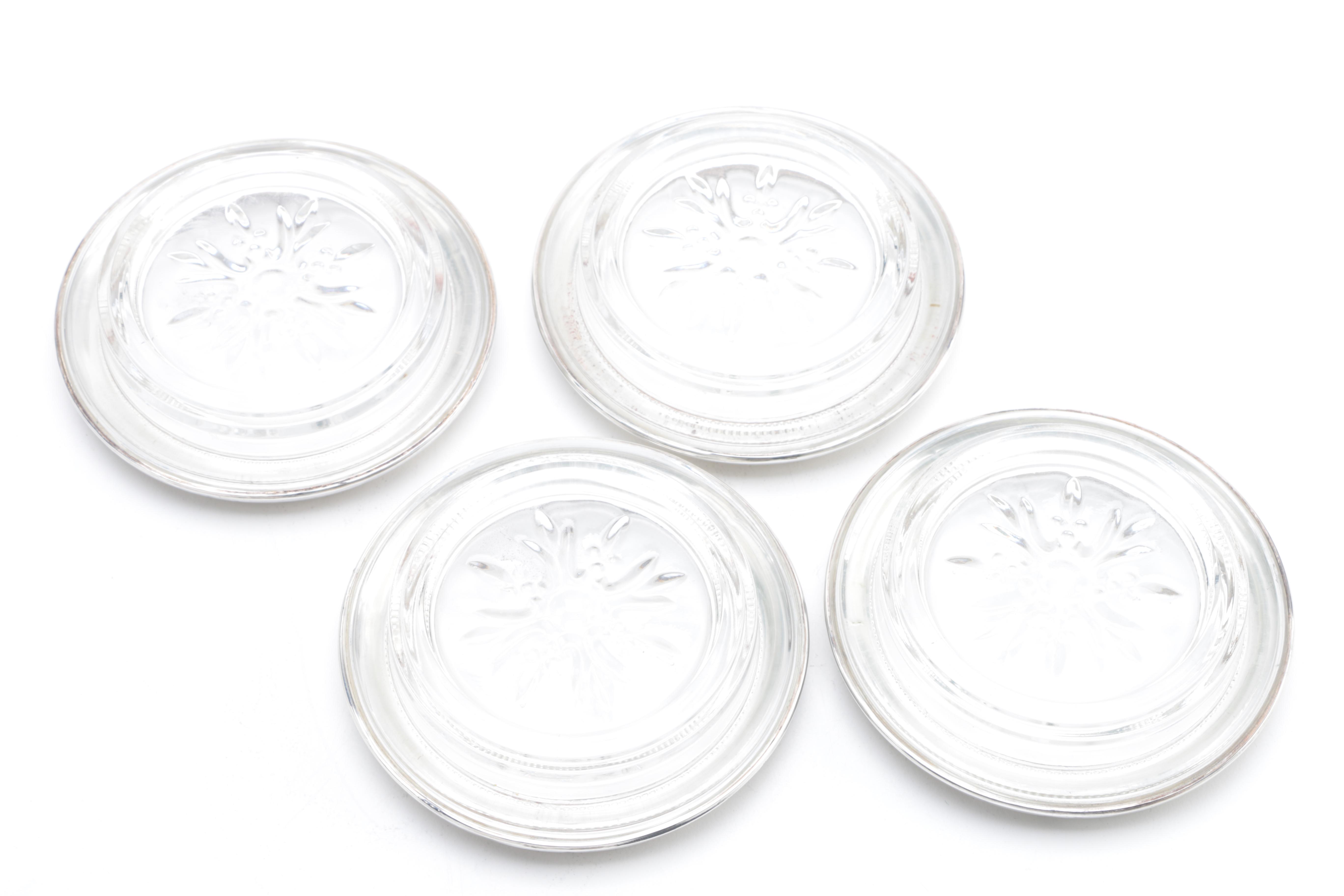 Empire Silver Co. Sterling Rimmed Glass Coasters with Sterling Decor
