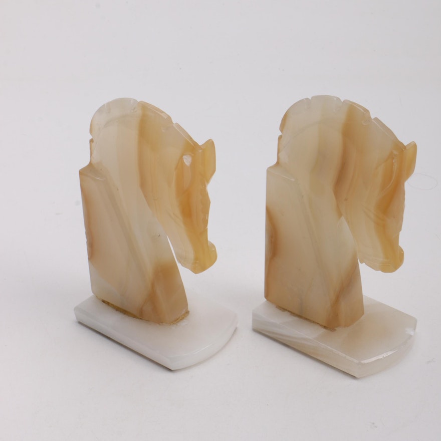 Pair of Agate Horse Head Bookends