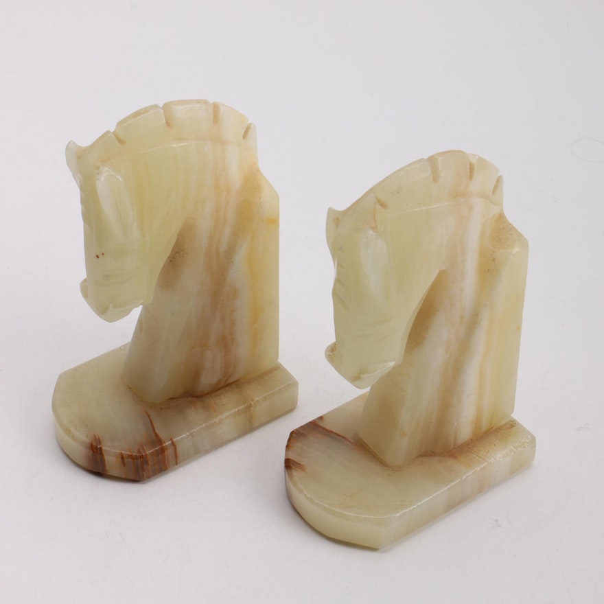 Pair of Agate Horse Head Bookends