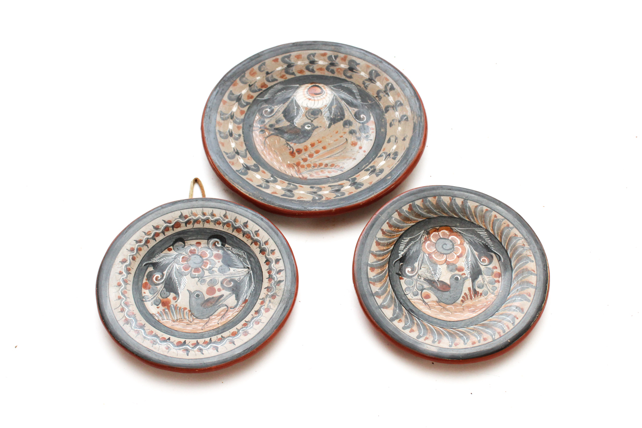 Mexican Tonala Pottery Folk Art Plates