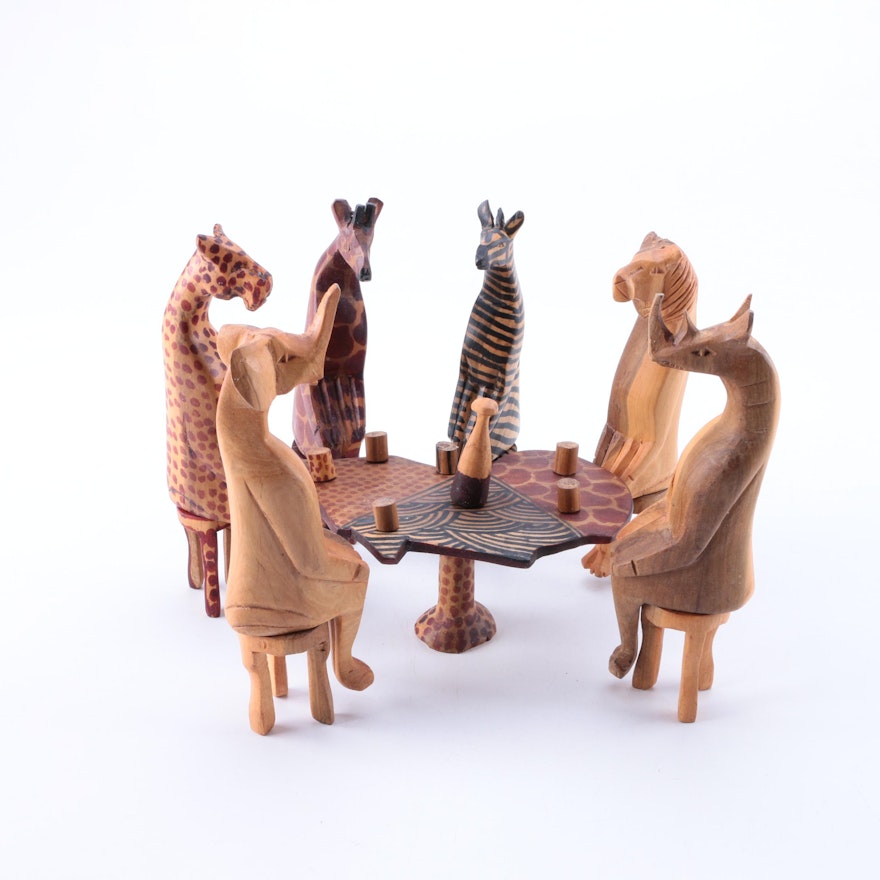 South African Carved Wooden Animal Figurine Set