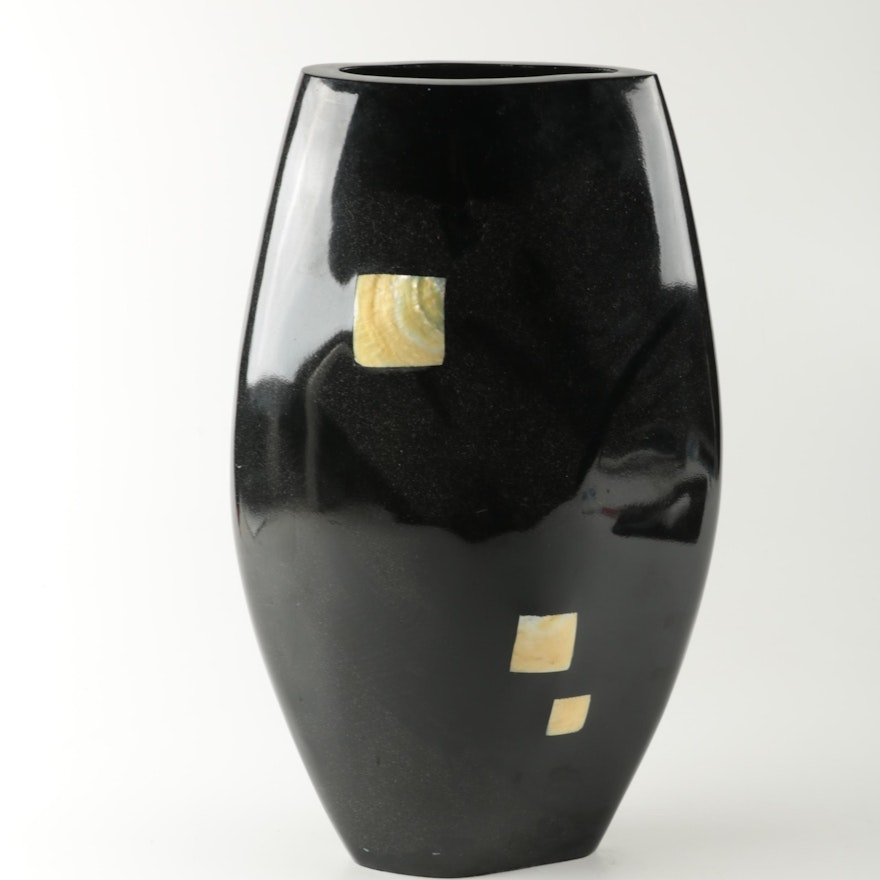 Black Plastic Vase in an Oblate Form