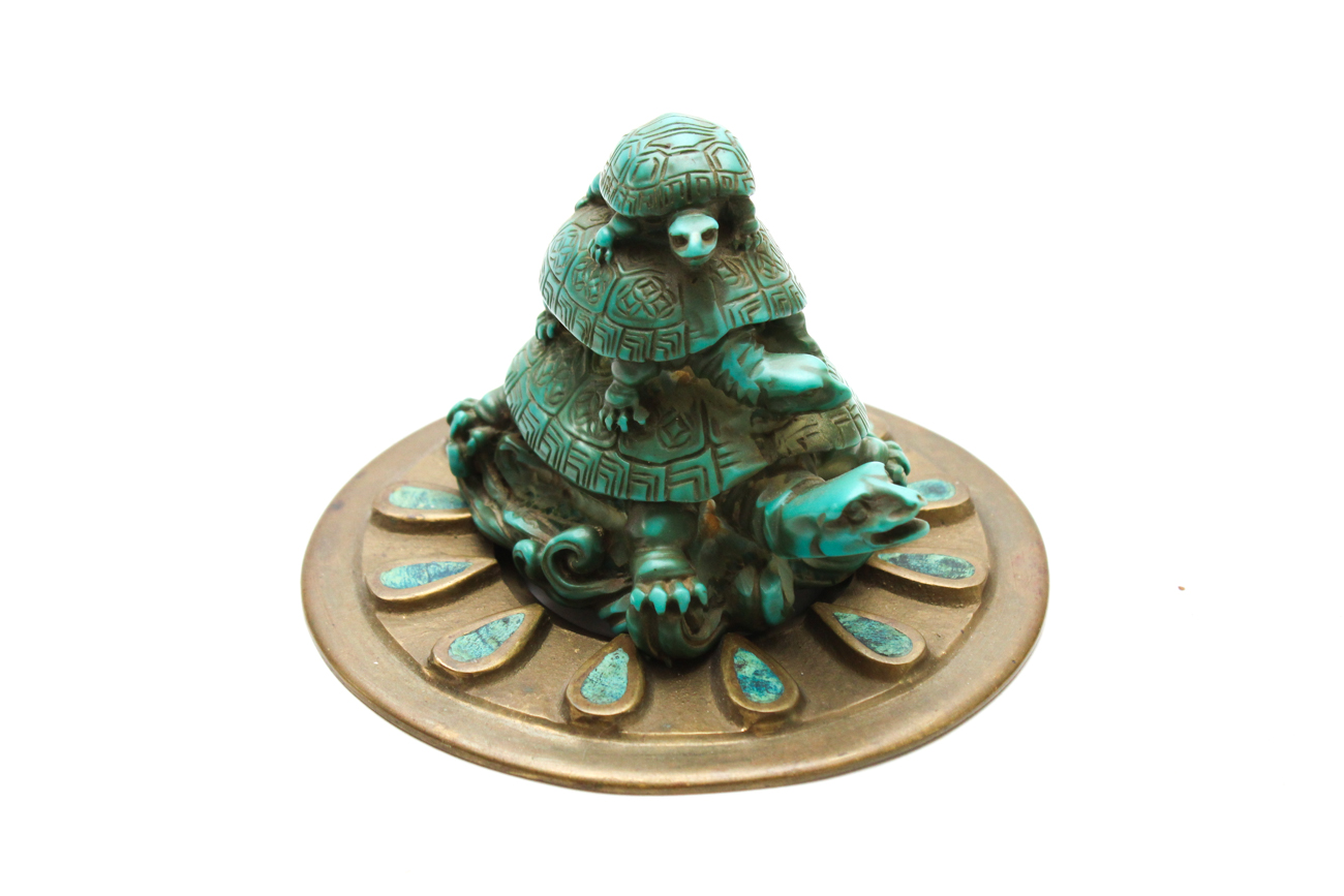 Vintage Brass Incense Burner and Resin Figurine With Underplates