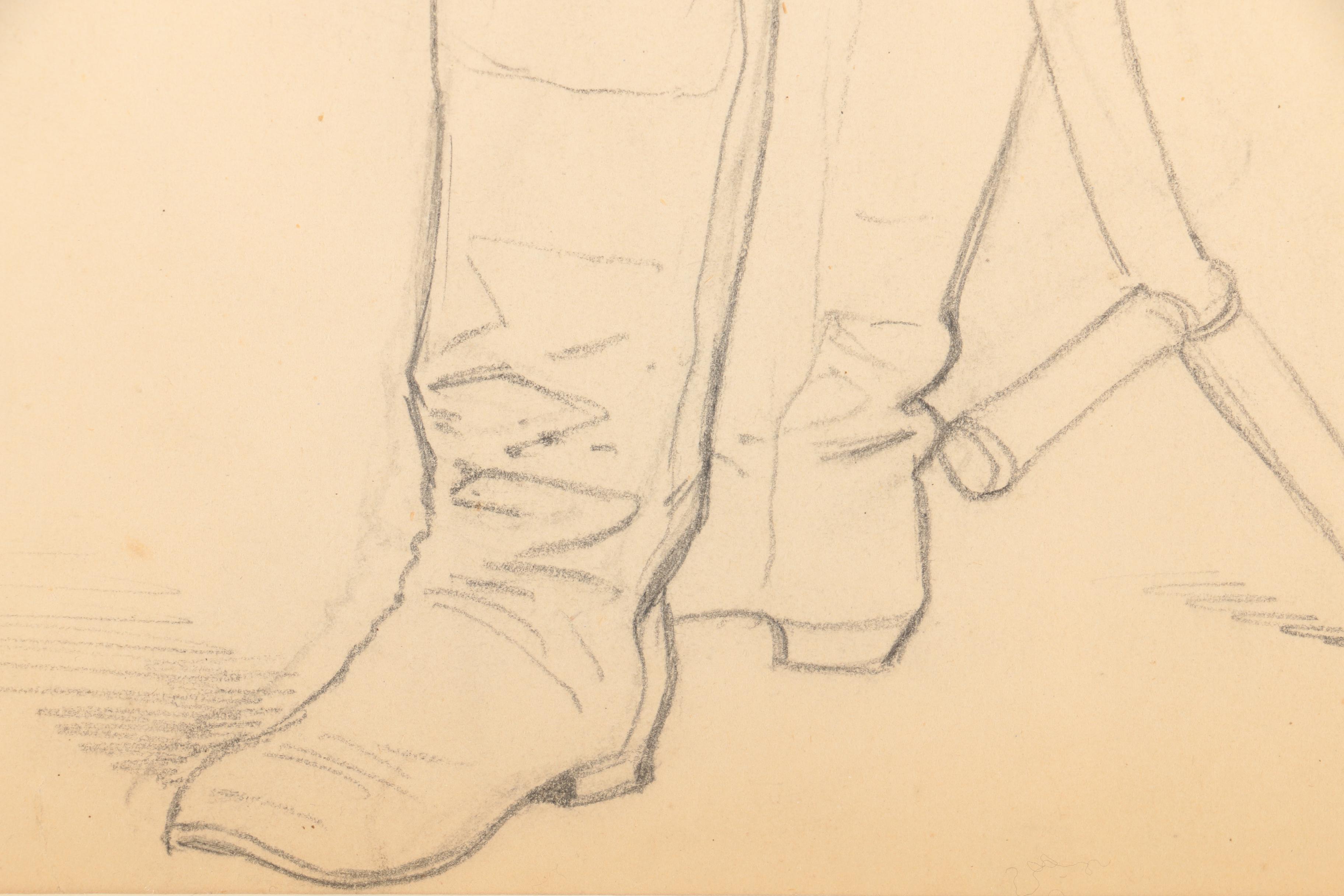 Graphite Drawing Attributed to Edmund Birckhead Bensell "Farmer with Scythe"