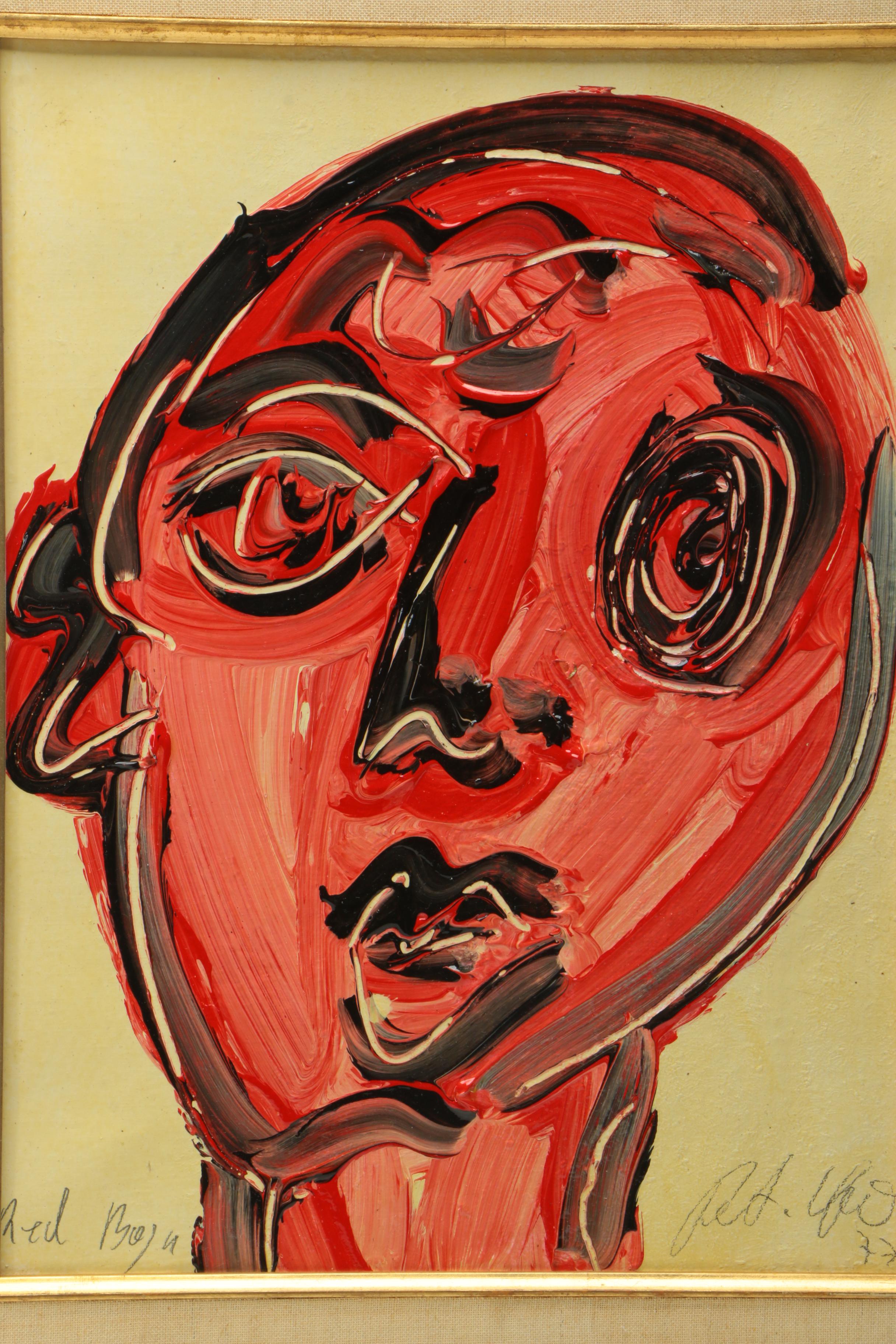 Peter Keil 1977 Acrylic Painting on Canvas of Abstract Portrait "Red Boy"