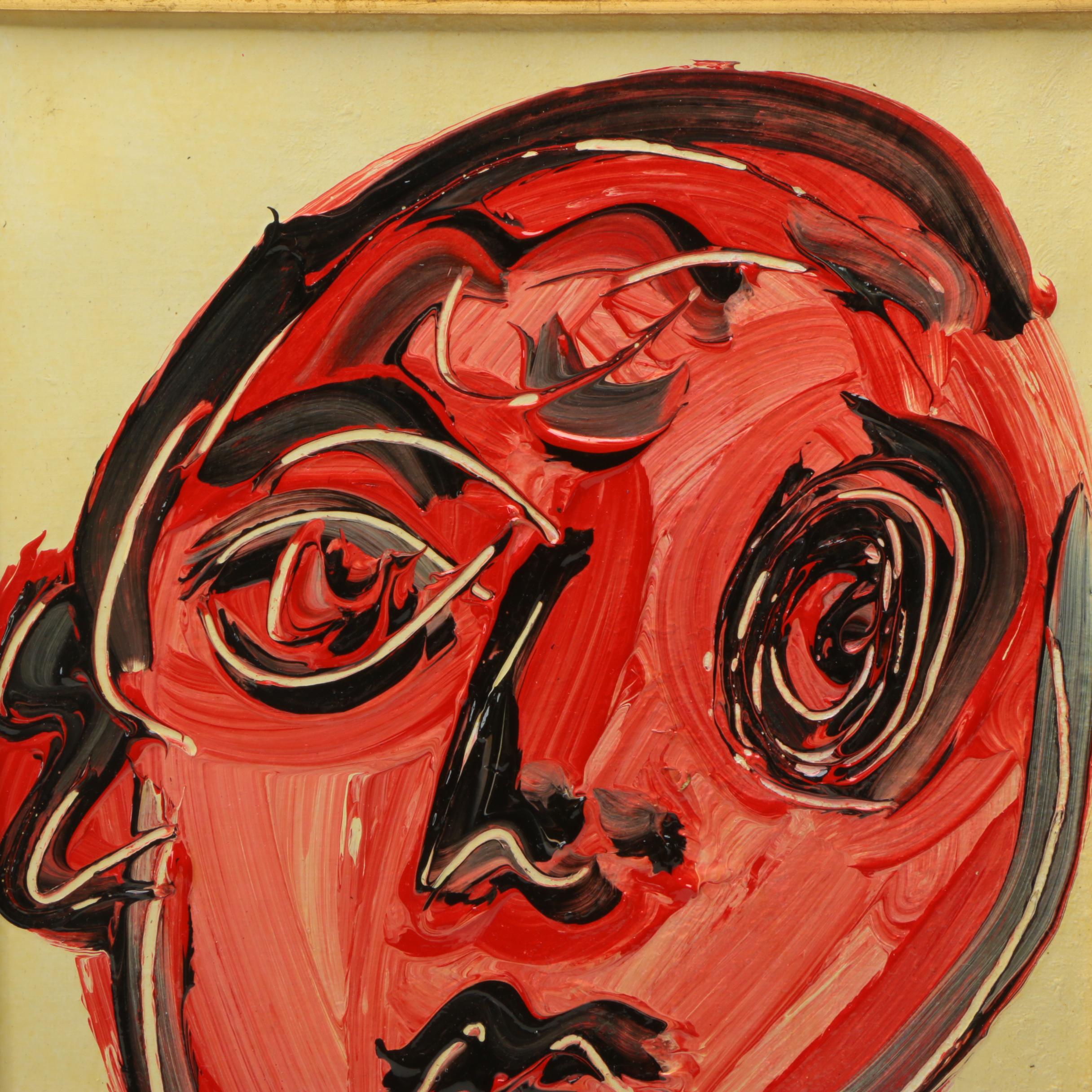 Peter Keil 1977 Acrylic Painting on Canvas of Abstract Portrait "Red Boy"