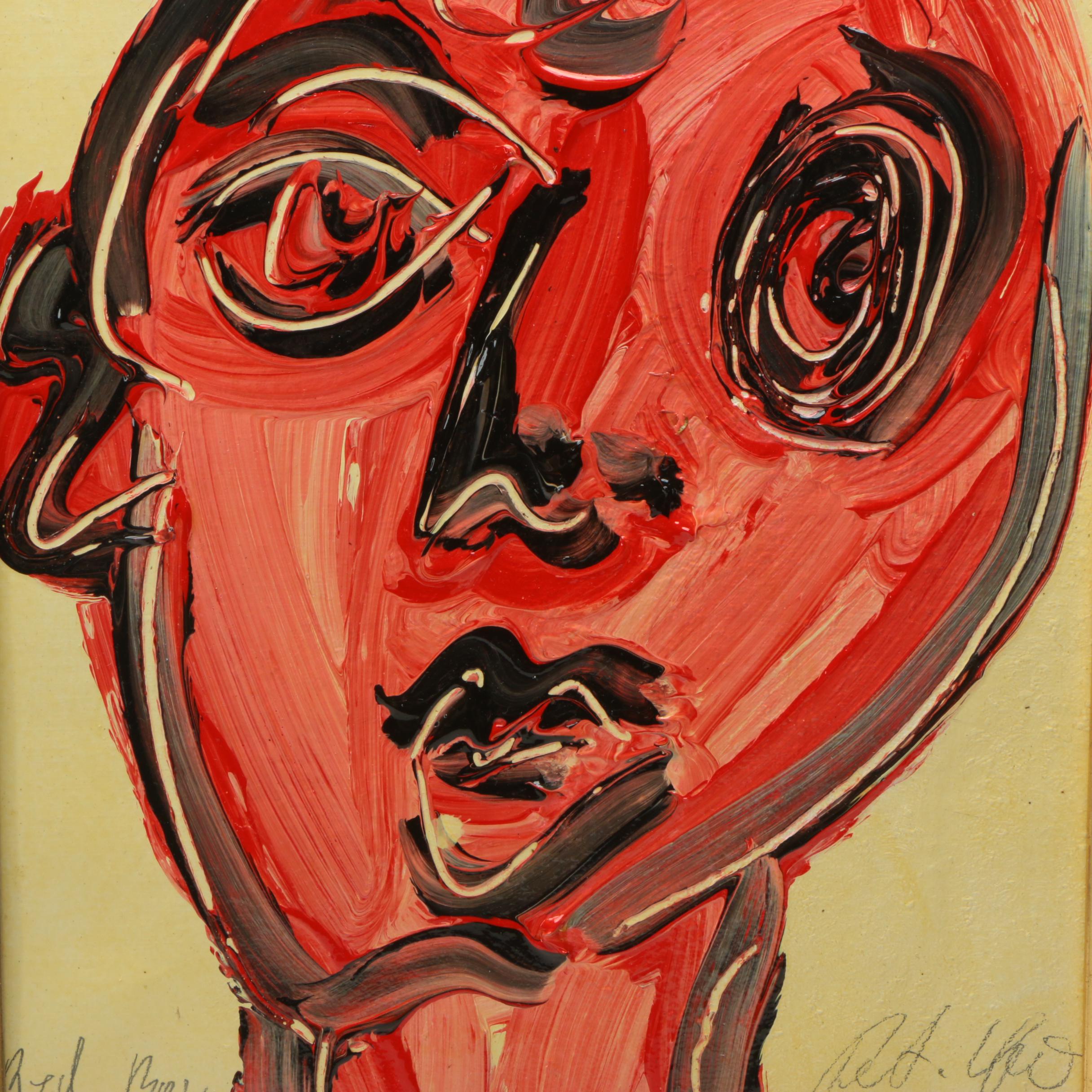 Peter Keil 1977 Acrylic Painting on Canvas of Abstract Portrait "Red Boy"