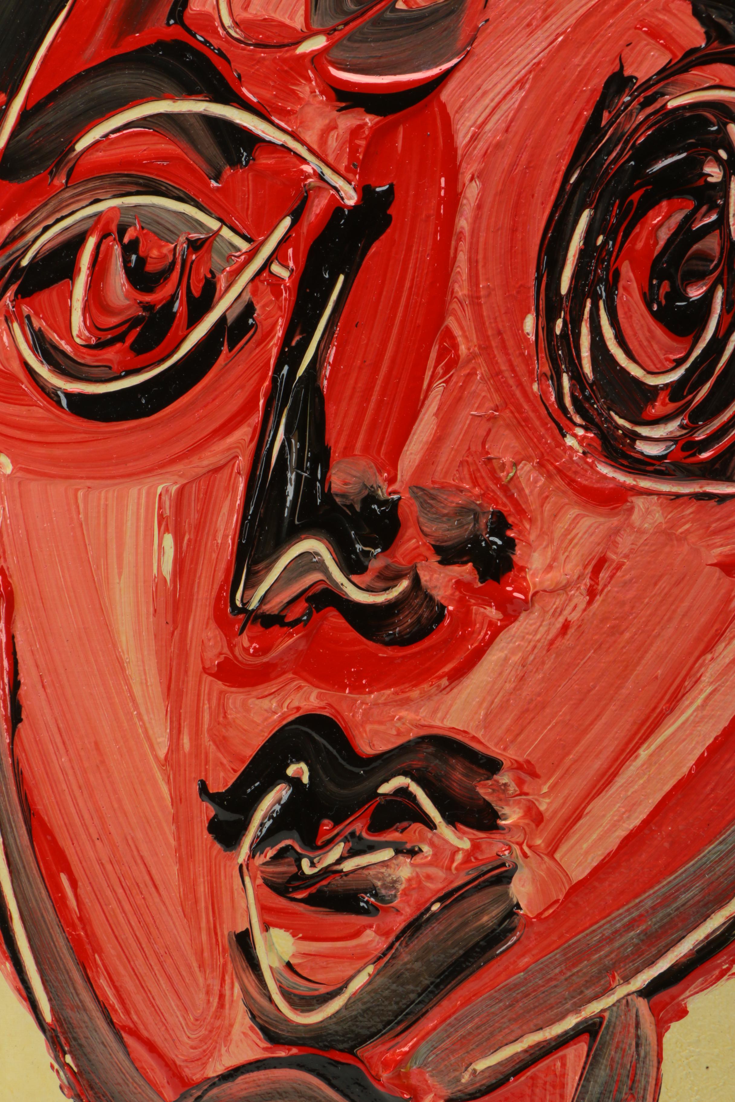 Peter Keil 1977 Acrylic Painting on Canvas of Abstract Portrait "Red Boy"