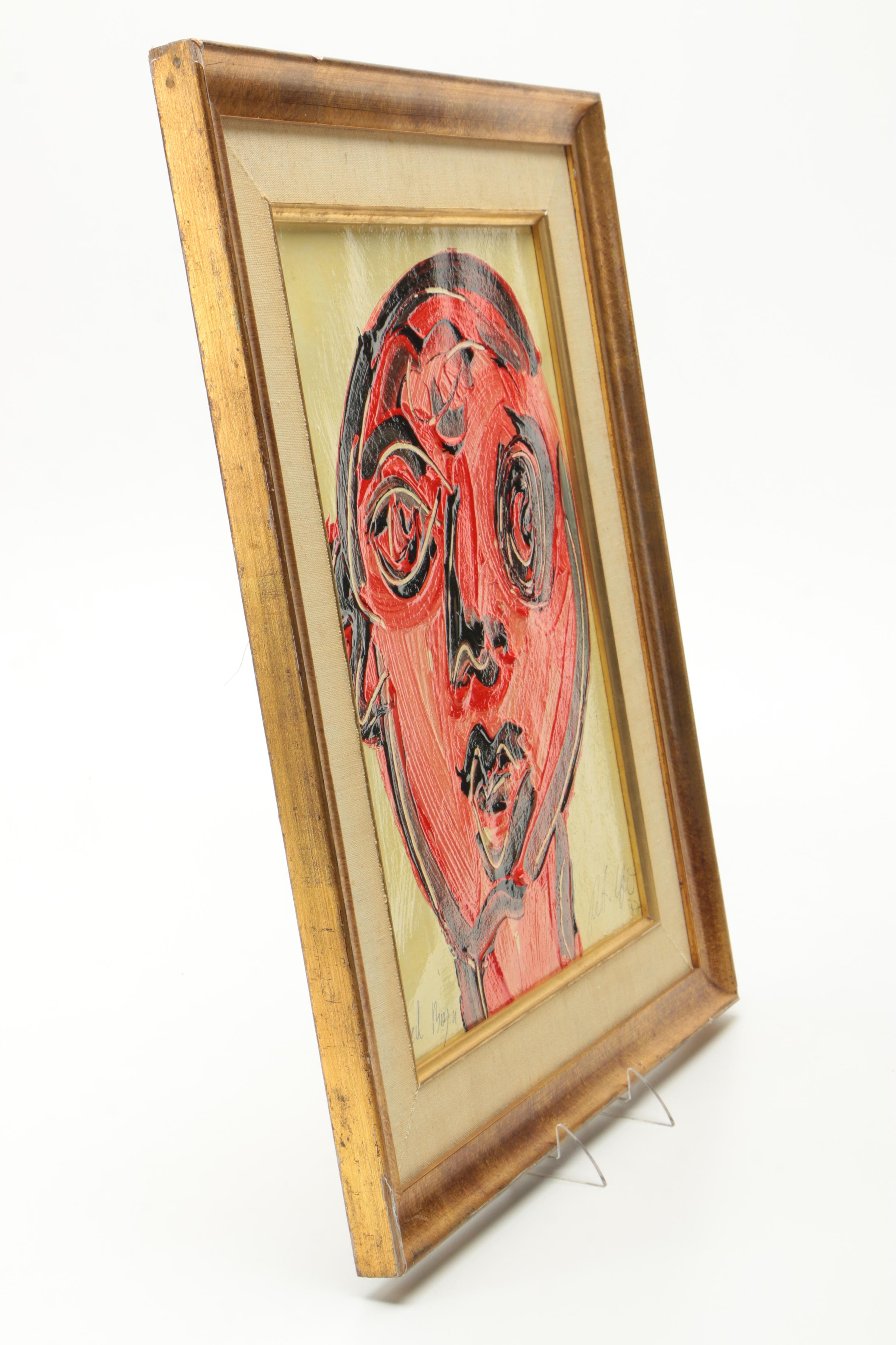 Peter Keil 1977 Acrylic Painting on Canvas of Abstract Portrait "Red Boy"