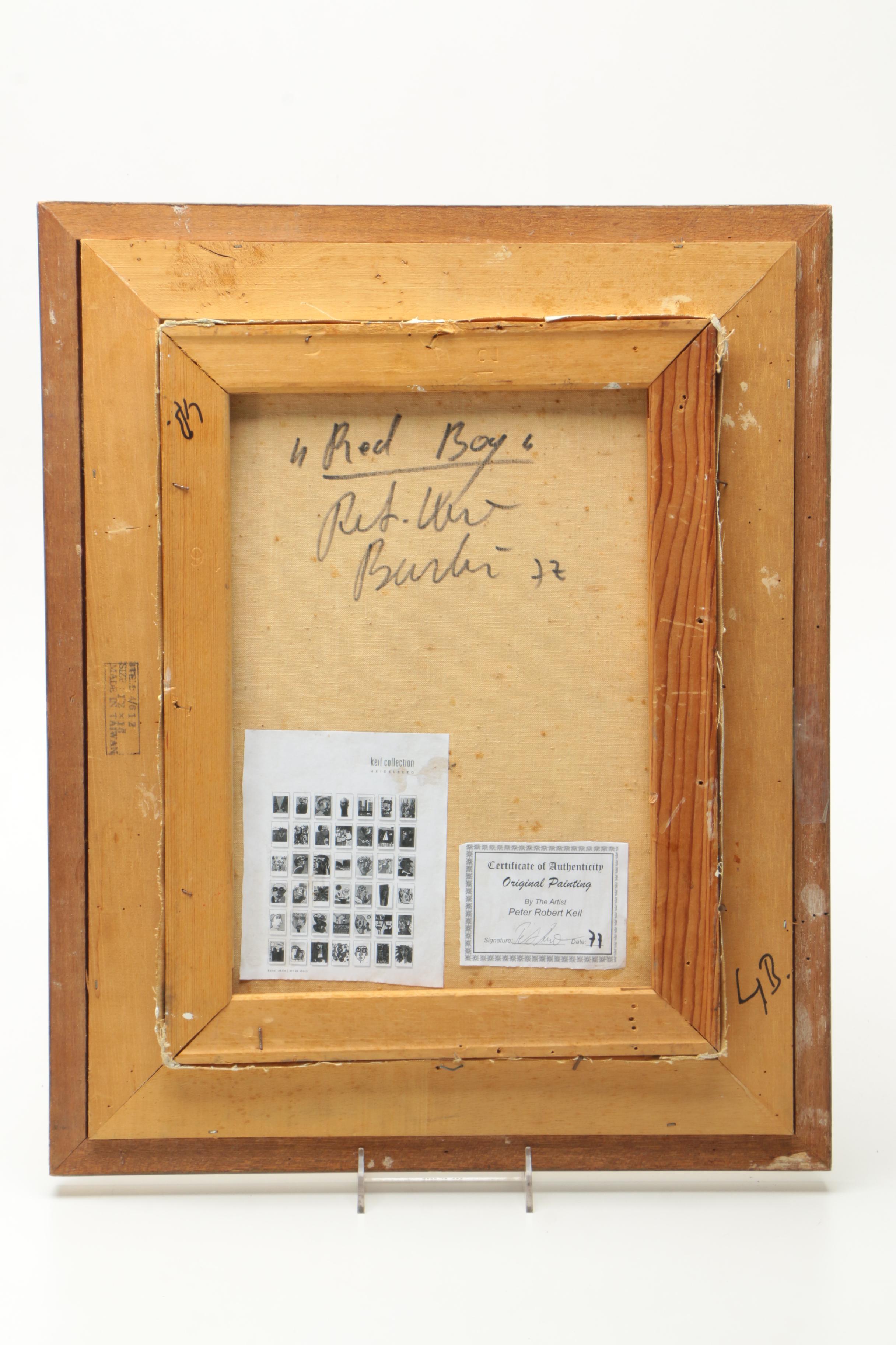 Peter Keil 1977 Acrylic Painting on Canvas of Abstract Portrait "Red Boy"