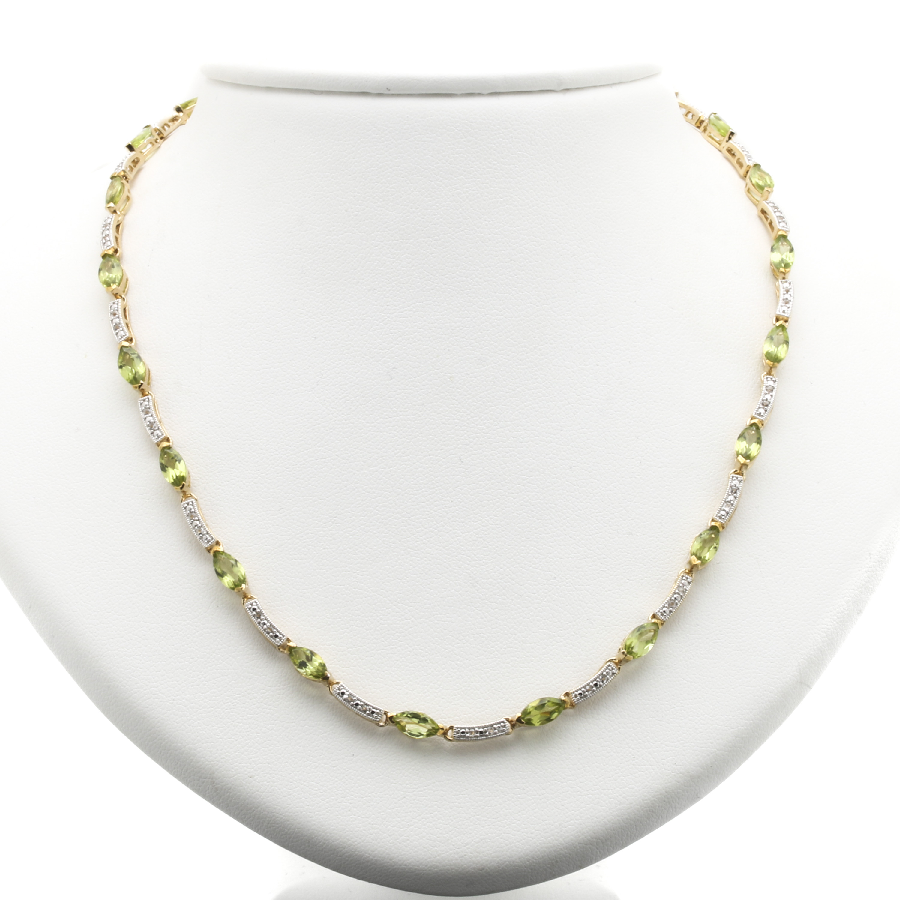 Sterling Silver Gold Wash Peridot and White Topaz Necklace