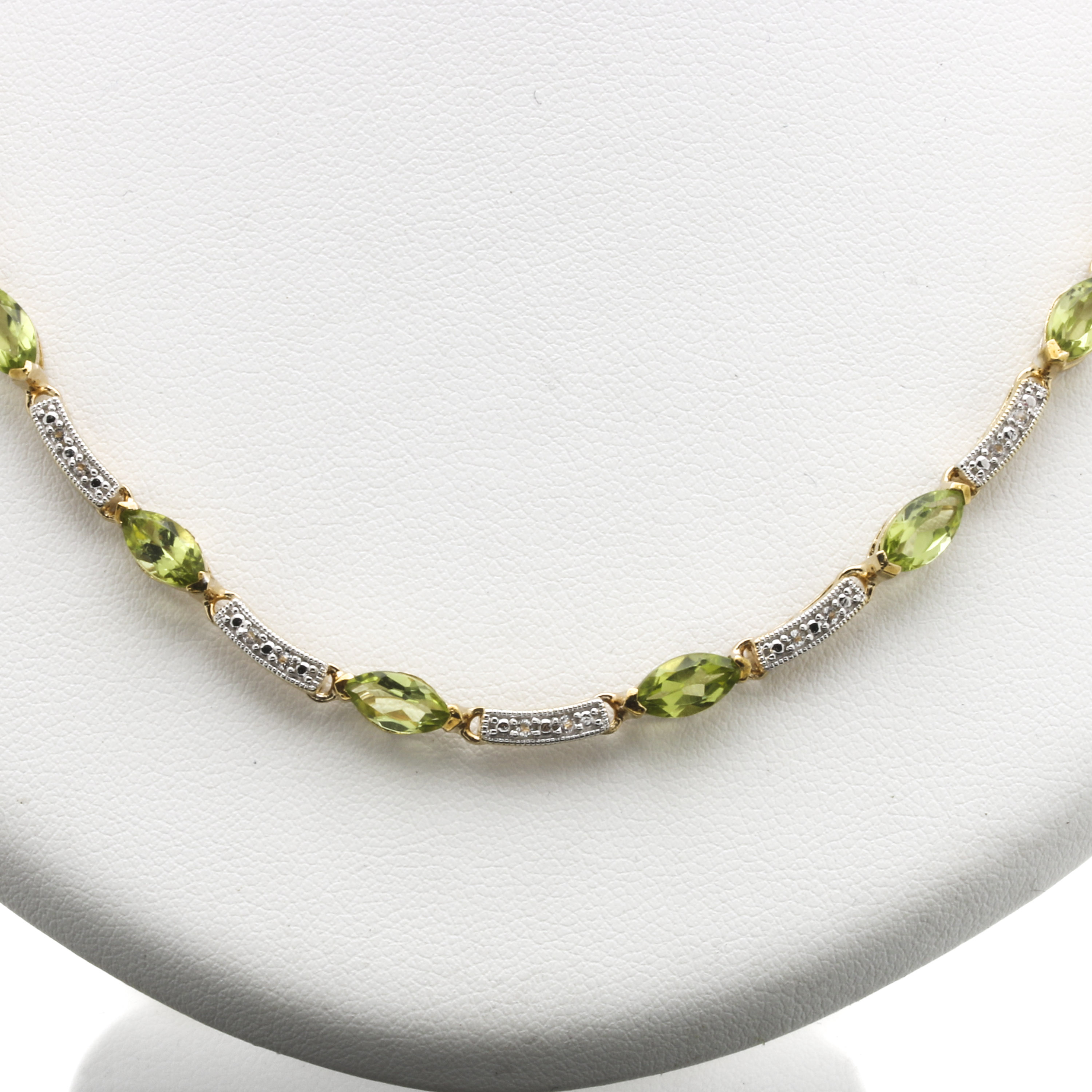 Sterling Silver Gold Wash Peridot and White Topaz Necklace